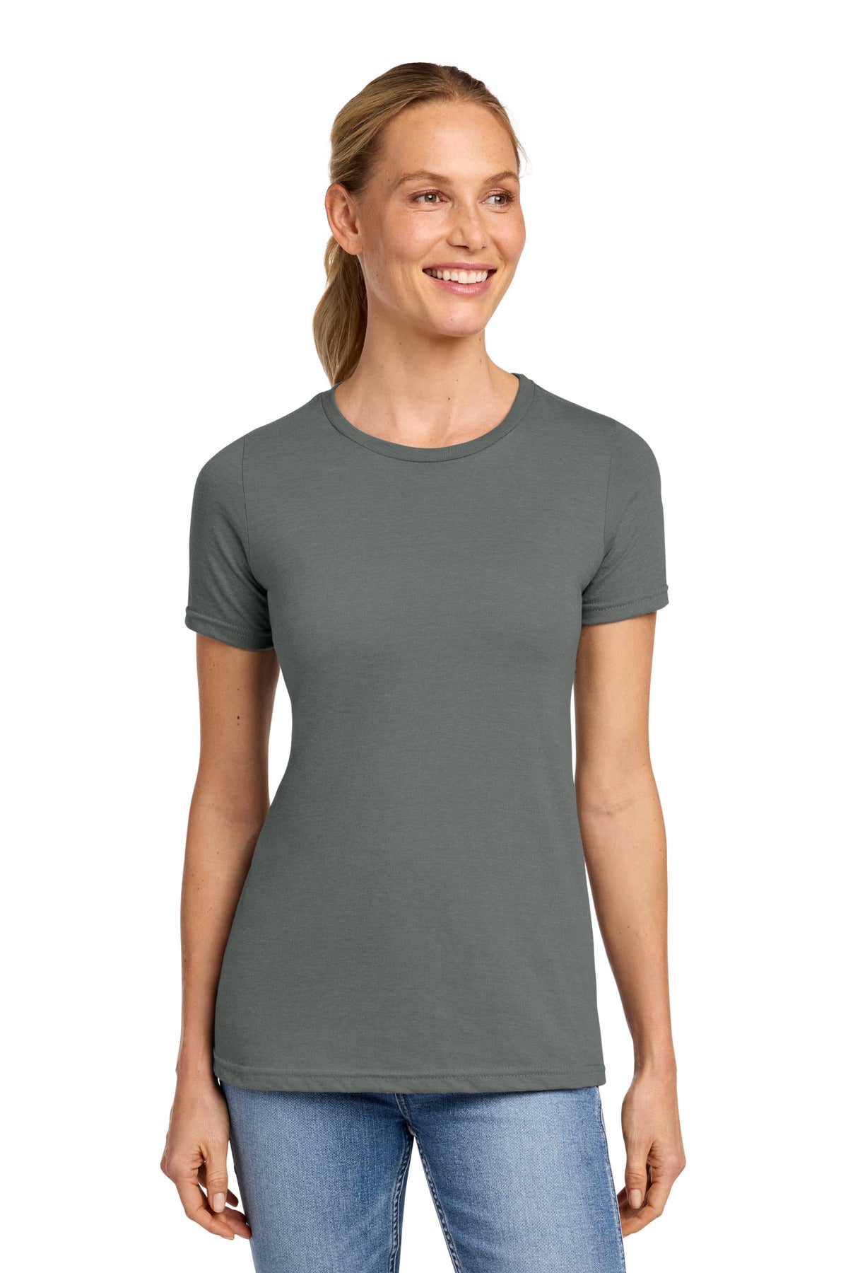Custom Gunmetal Softstyle Women's CVC Tee 64001LCVC, personalized by SanCanDo Swag in Argyle, TX