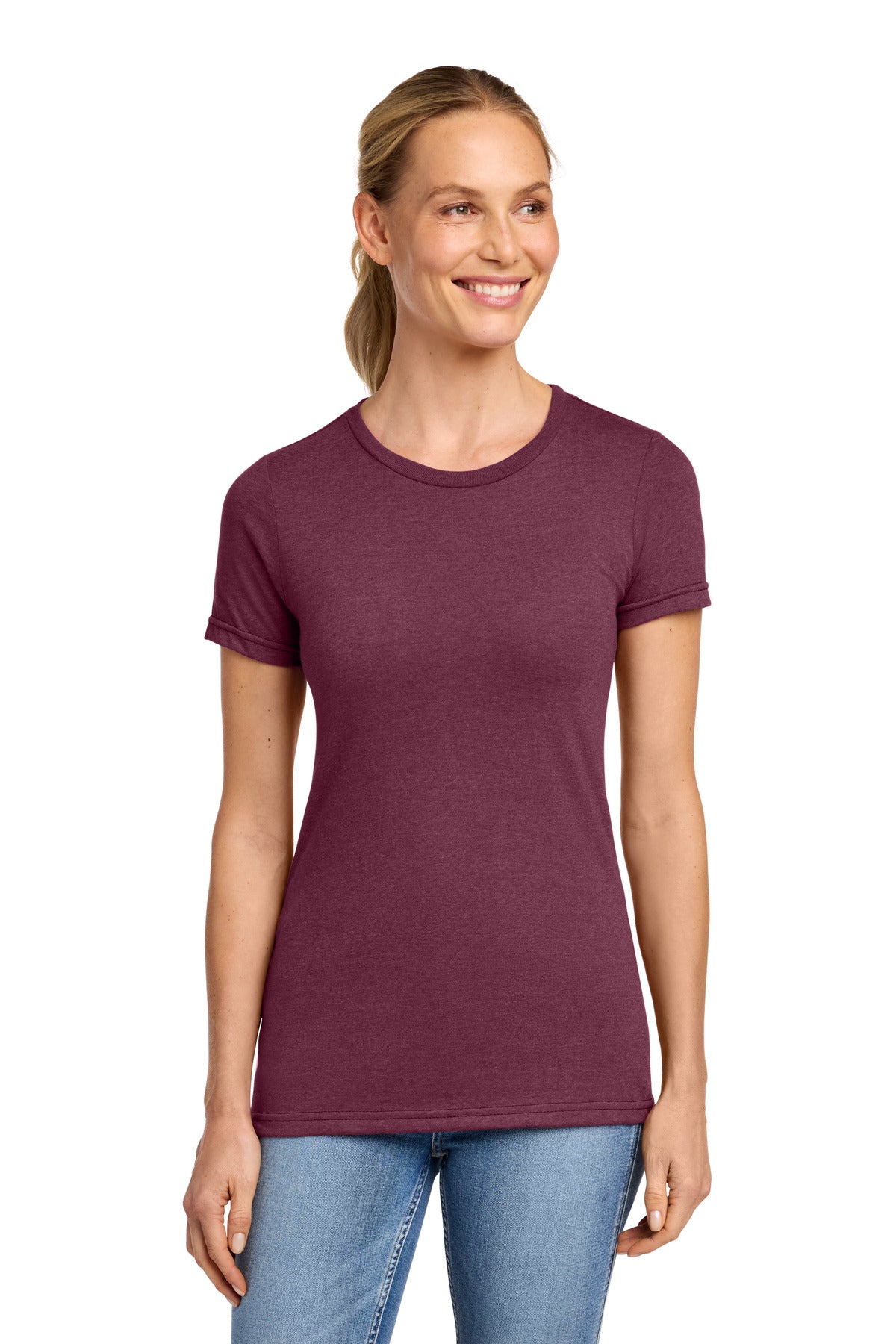 Custom Maroon Mist Softstyle Women's CVC Tee 64001LCVC, personalized by SanCanDo Swag in Argyle, TX