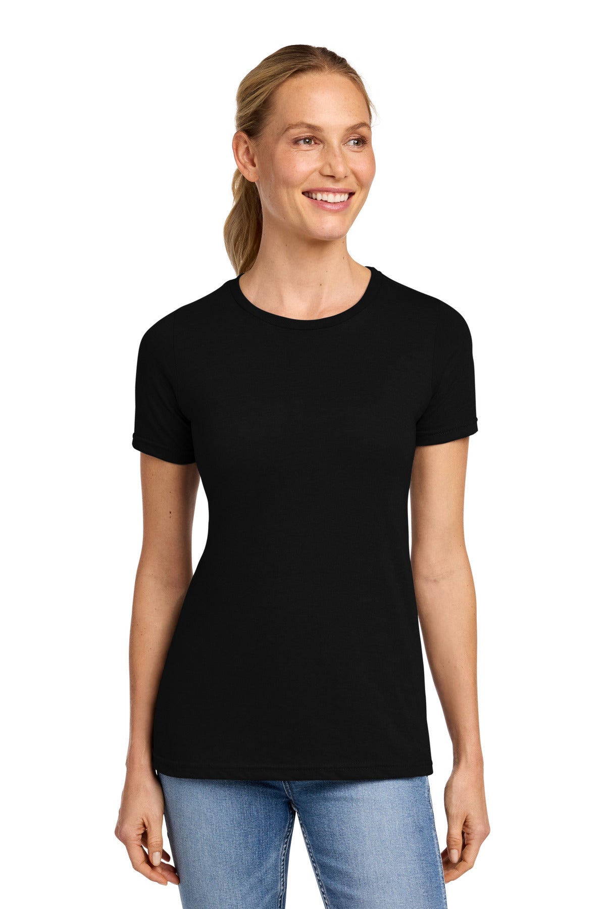 Custom Pitch Black Softstyle Women's CVC Tee 64001LCVC, personalized by SanCanDo Swag in Argyle, TX