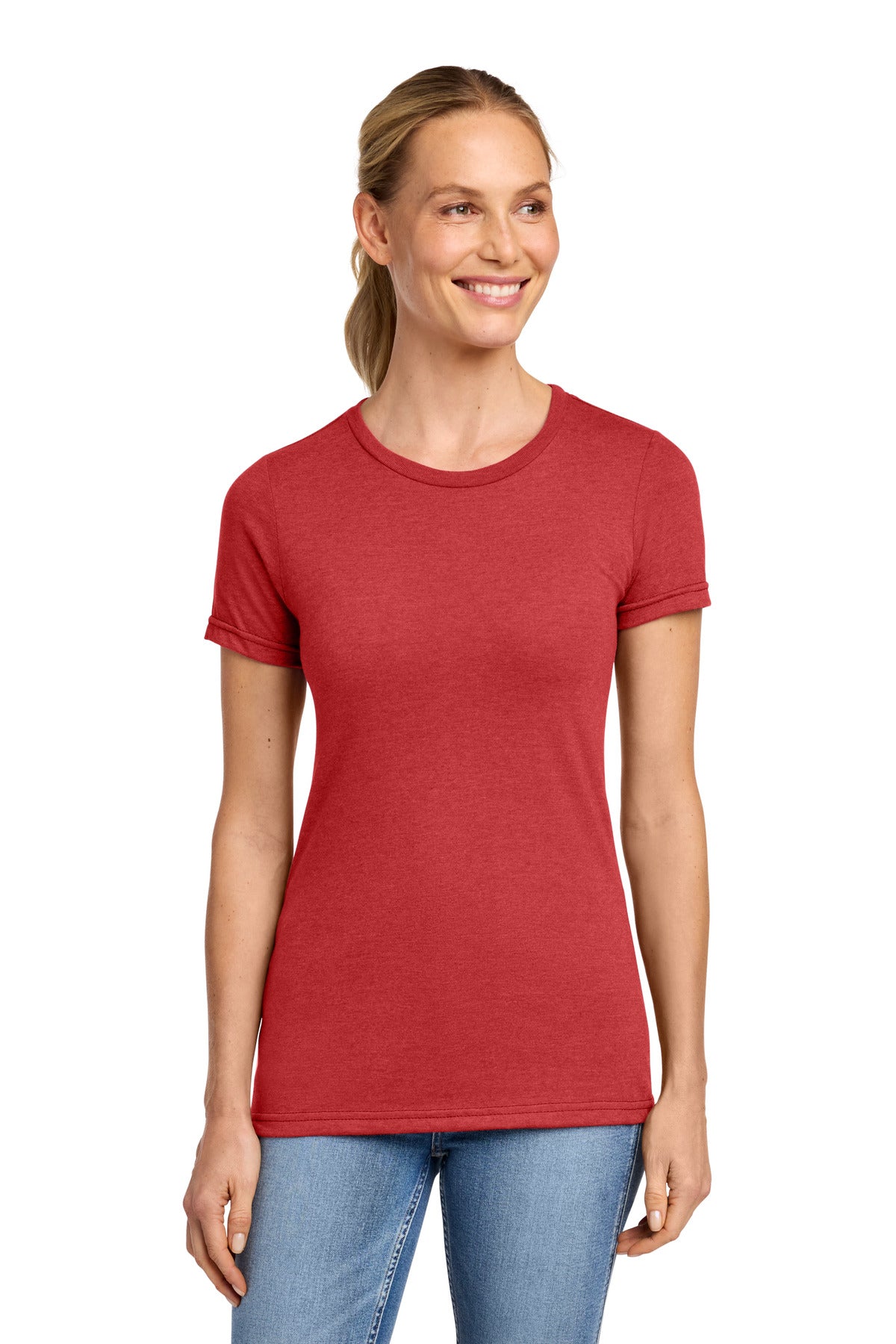 Custom Red Mist Softstyle Women's CVC Tee 64001LCVC, personalized by SanCanDo Swag in Argyle, TX
