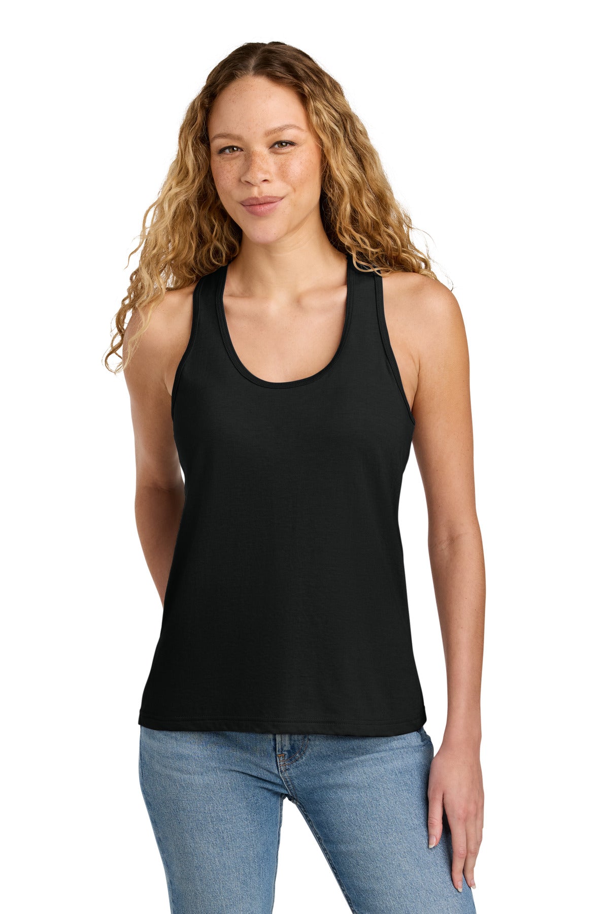 Custom Pitch Black Softstyle Women's CVC Racerback Tank 64220LCVC, personalized by SanCanDo Swag in Argyle, TX
