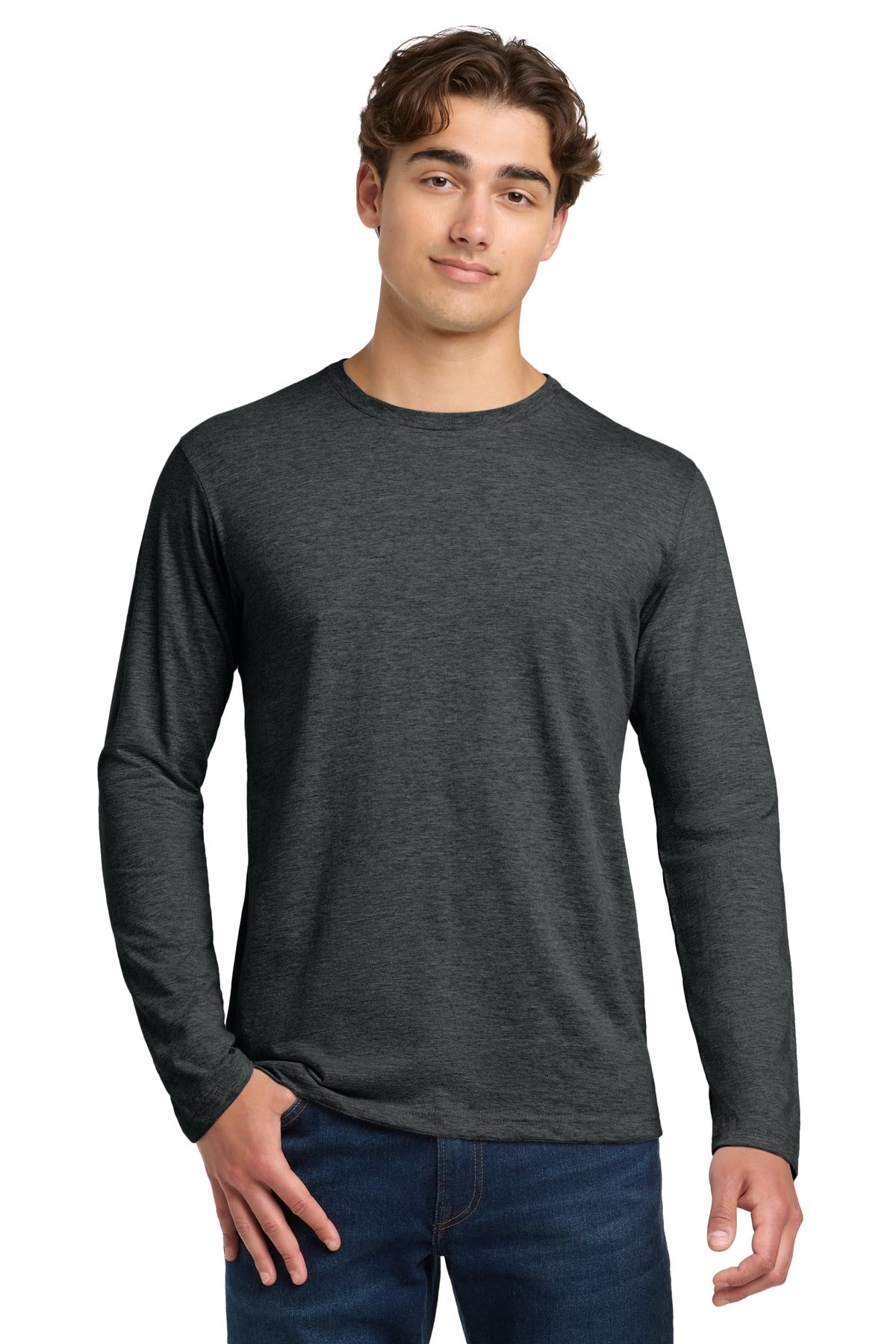 Custom Heather Dark Grey Softstyle Long Sleeve Tee 64400, personalized by SanCanDo Swag in Argyle, TX
