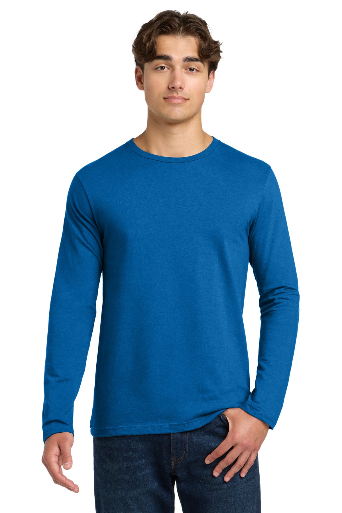 Custom Neon Blue Softstyle Long Sleeve Tee 64400, personalized by SanCanDo Swag in Argyle, TX