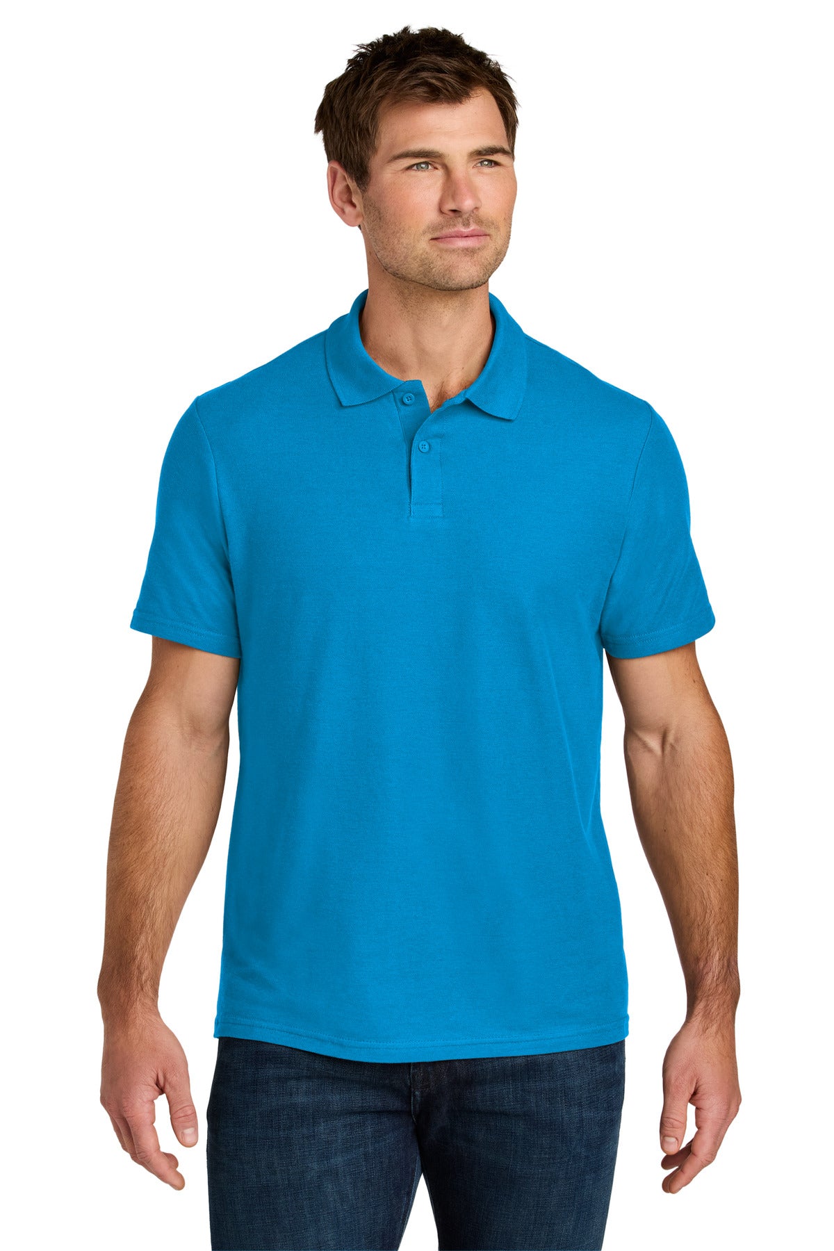 Custom Sapphire Softstyle Pique Polo 64800, personalized by SanCanDo Swag in Argyle, TX