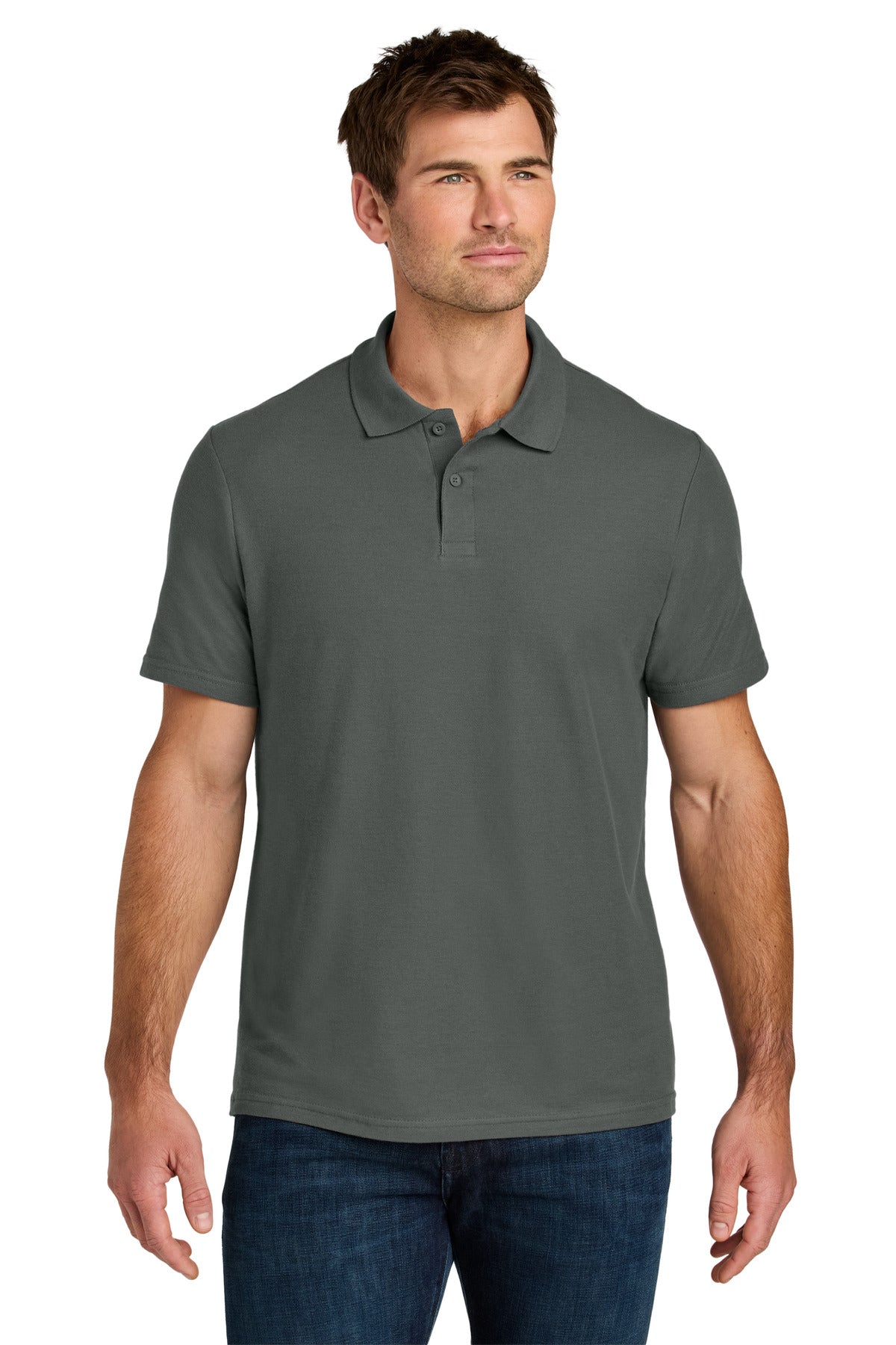 Custom Charcoal Softstyle Pique Polo 64800, personalized by SanCanDo Swag in Argyle, TX