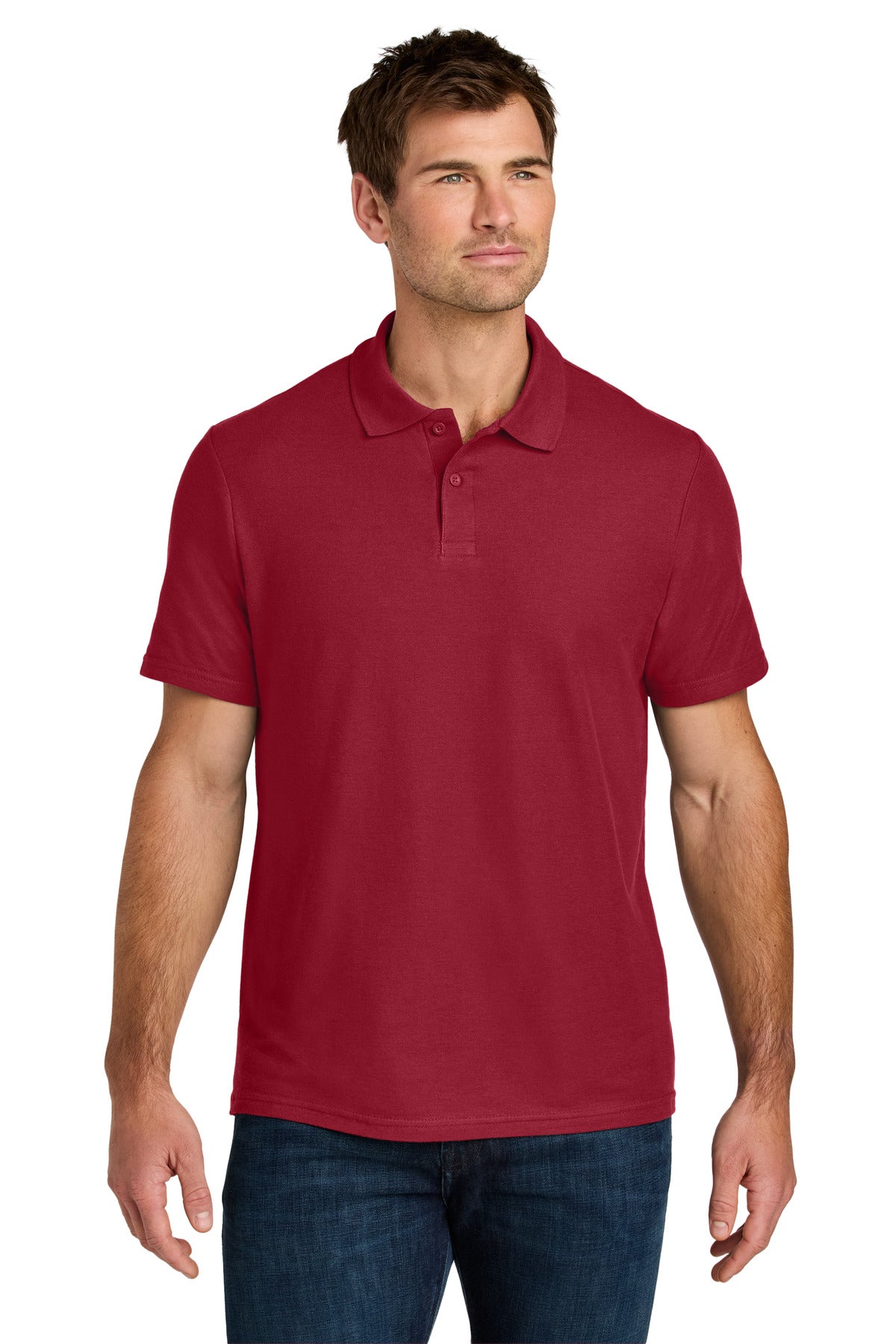 Custom Cherry Red Softstyle Pique Polo 64800, personalized by SanCanDo Swag in Argyle, TX