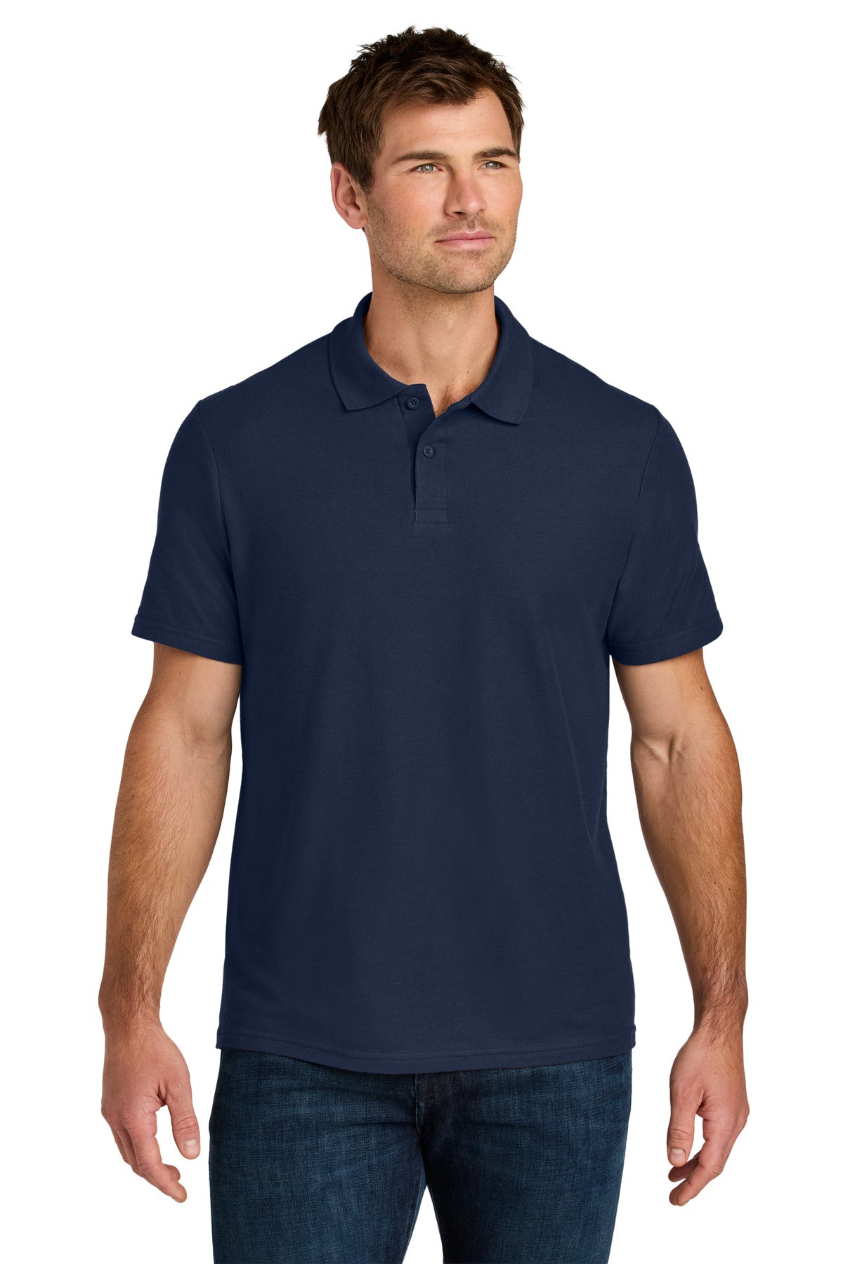 Custom Navy Softstyle Pique Polo 64800, personalized by SanCanDo Swag in Argyle, TX