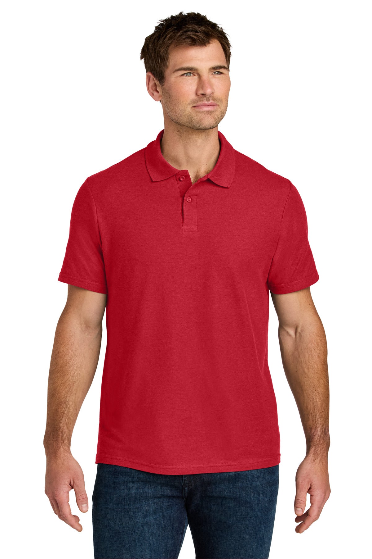 Custom Red Softstyle Pique Polo 64800, personalized by SanCanDo Swag in Argyle, TX