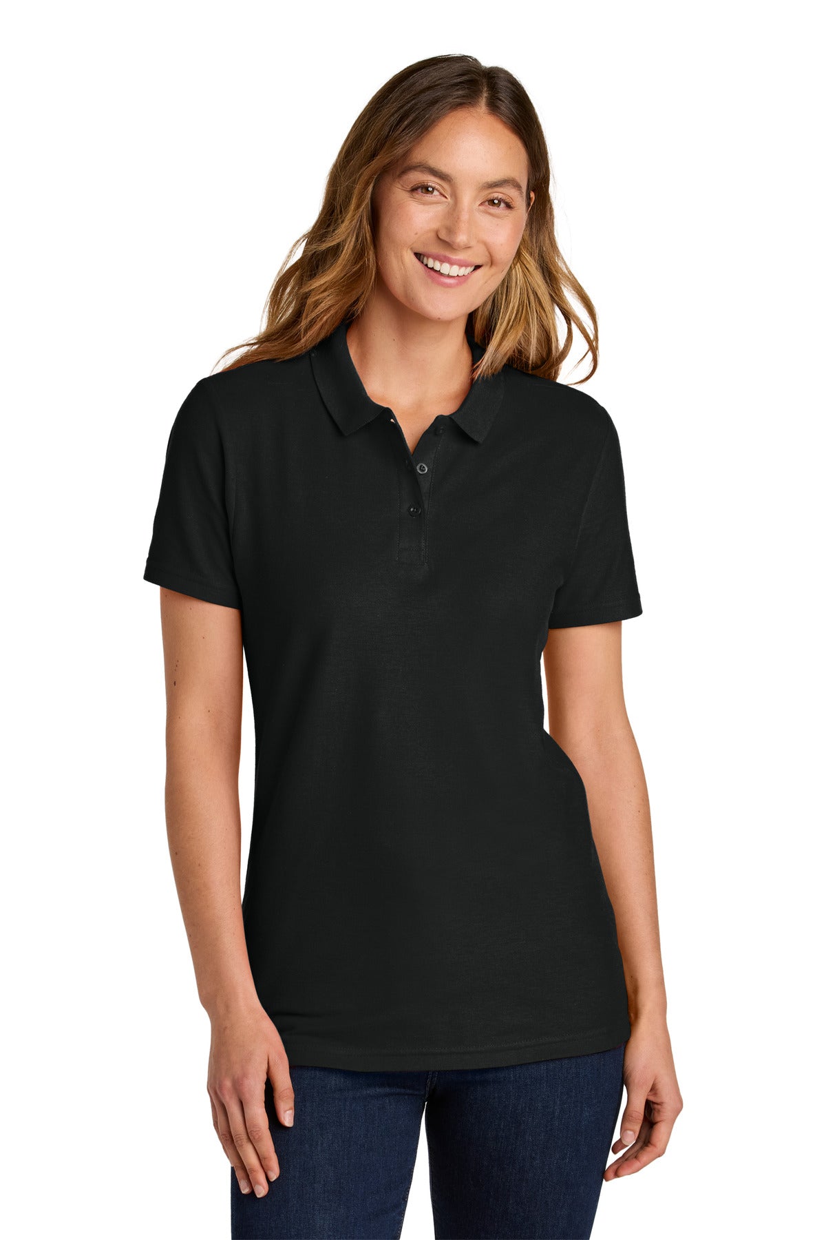 Custom Black Softstyle Women's Pique Polo 64800L, personalized by SanCanDo Swag in Argyle, TX
