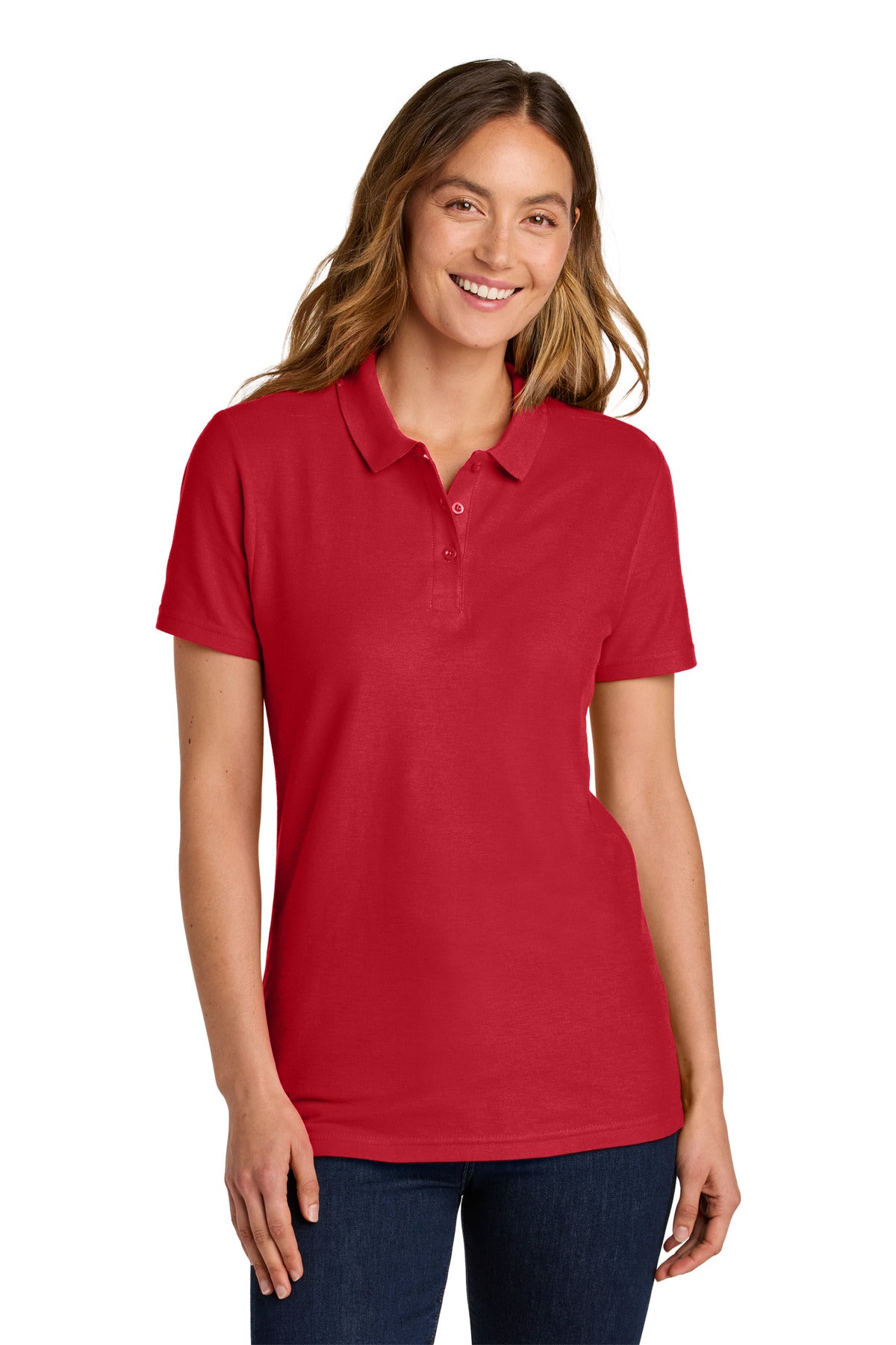 Custom Red Softstyle Women's Pique Polo 64800L, personalized by SanCanDo Swag in Argyle, TX