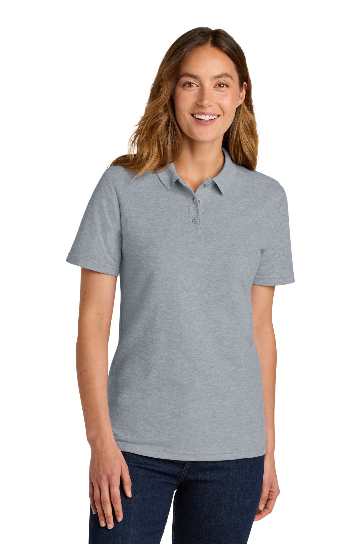 Custom Ring Spun Sport Grey Softstyle Women's Pique Polo 64800L, personalized by SanCanDo Swag in Argyle, TX