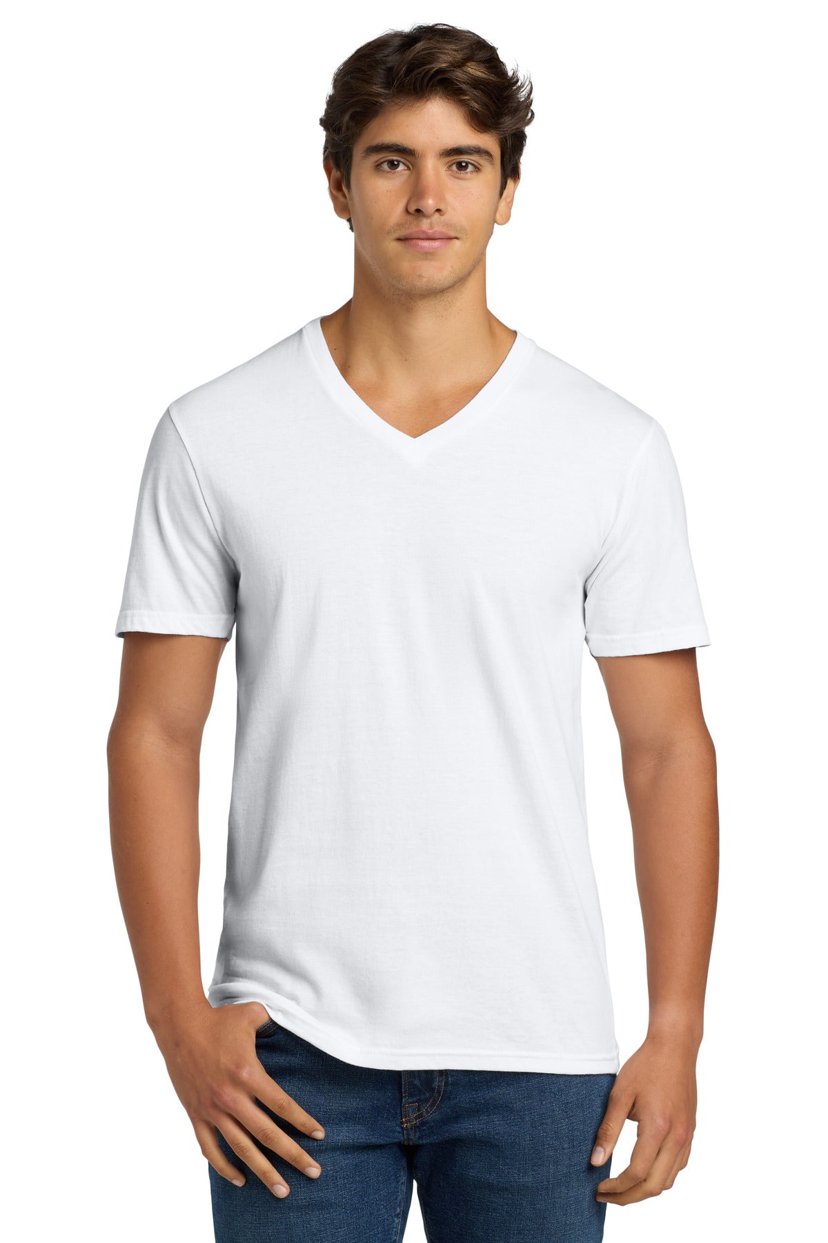 Custom White Softstyle V-Neck Tee 64V00, personalized by SanCanDo Swag in Argyle, TX