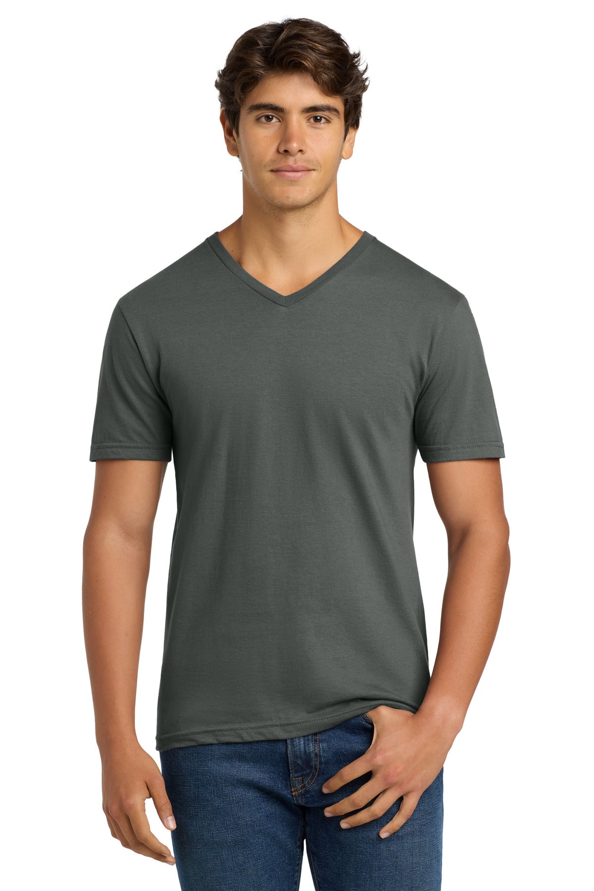 Custom Charcoal Softstyle V-Neck Tee 64V00, personalized by SanCanDo Swag in Argyle, TX