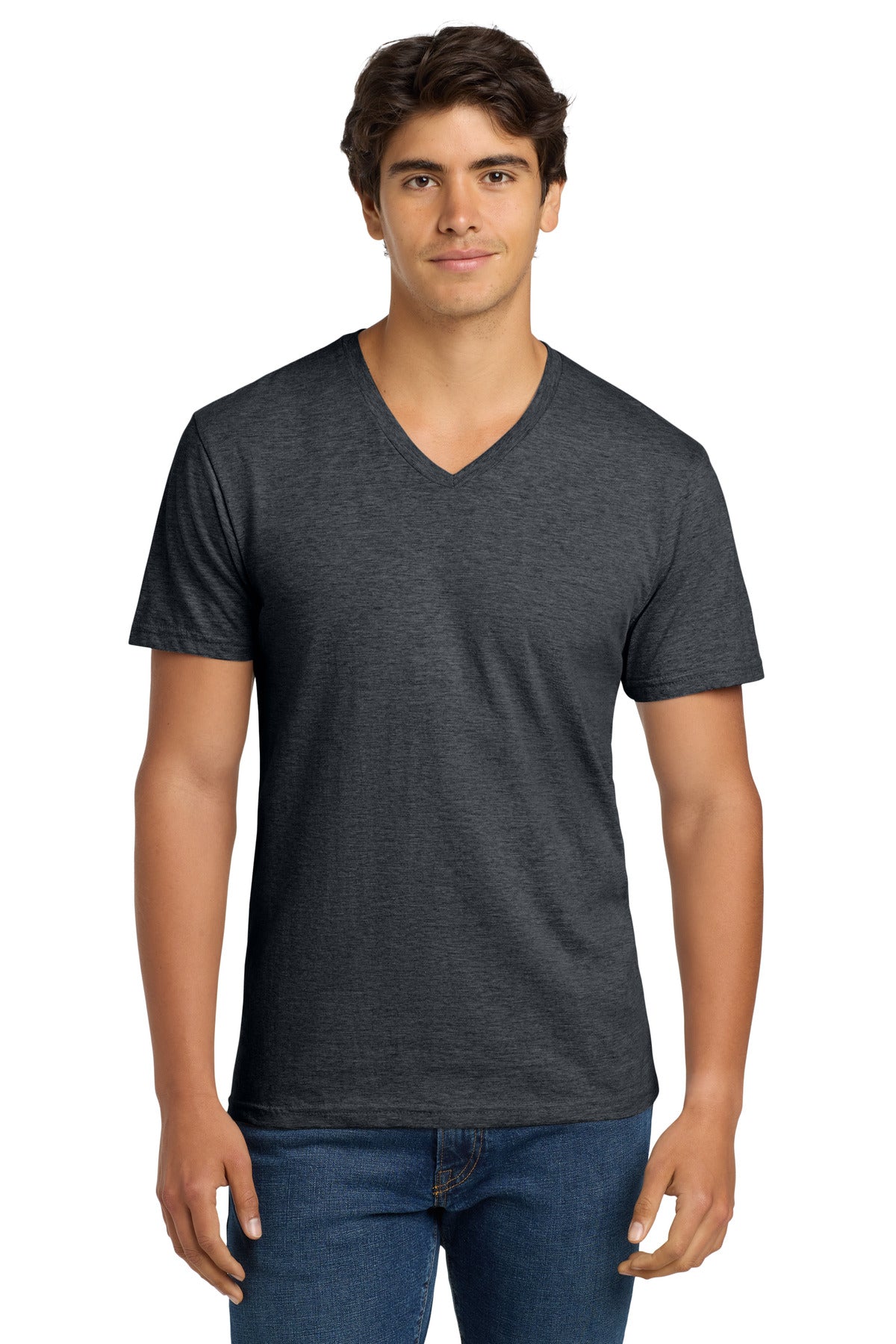 Custom Dark Heather Softstyle V-Neck Tee 64V00, personalized by SanCanDo Swag in Argyle, TX