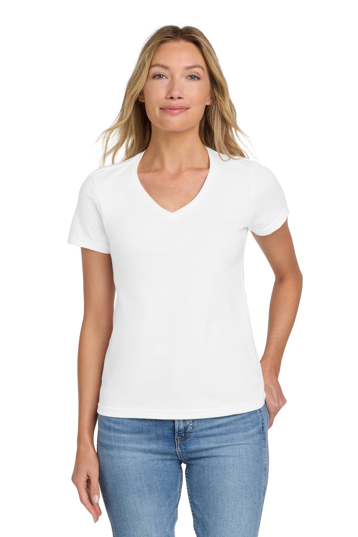 Custom White Softstyle Women's Fit V-Neck Tee 64V00L, personalized by SanCanDo Swag in Argyle, TX