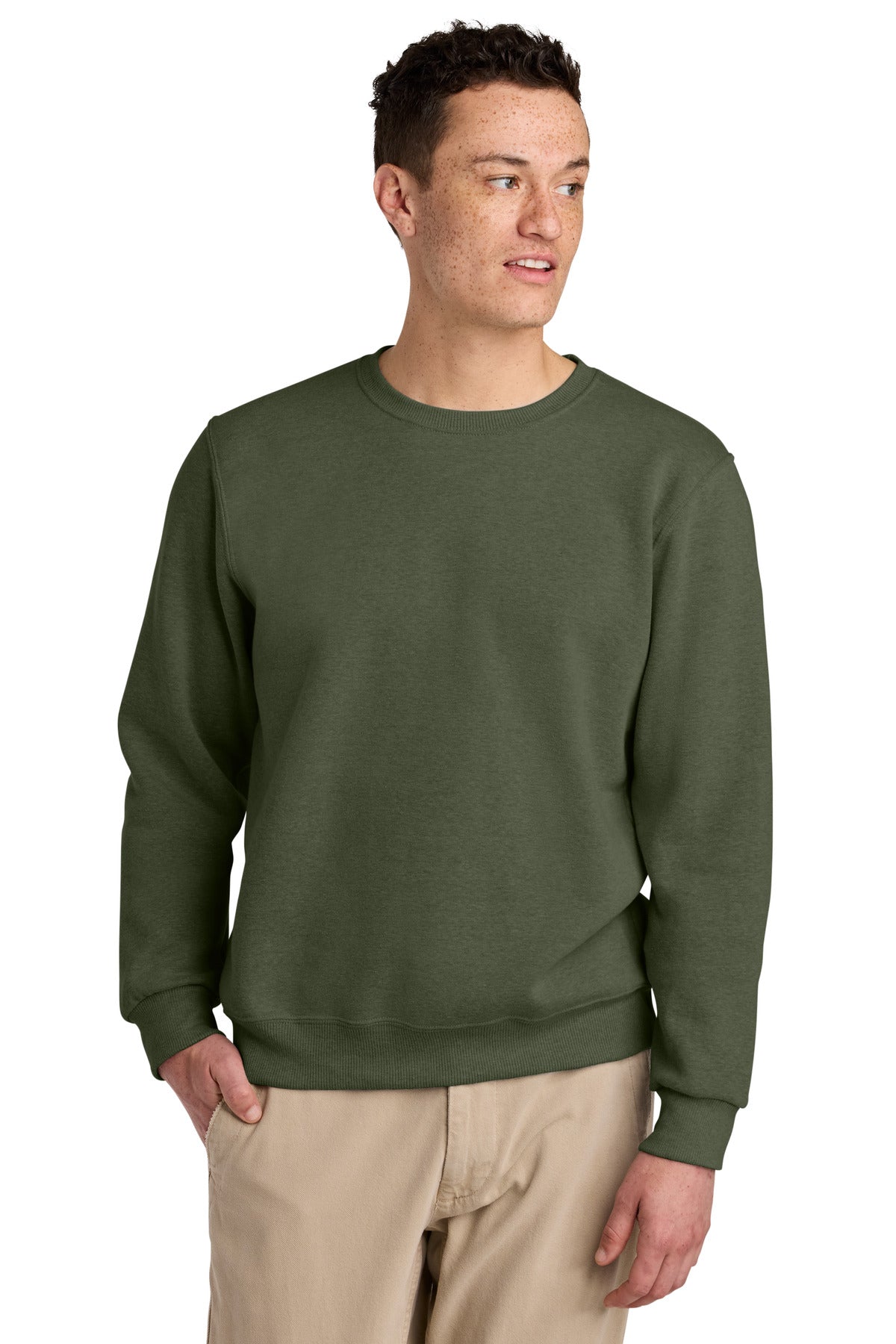 Custom Military Green Heather Eco Premium Blend Crewneck 701M, personalized by SanCanDo Swag in Argyle, TX