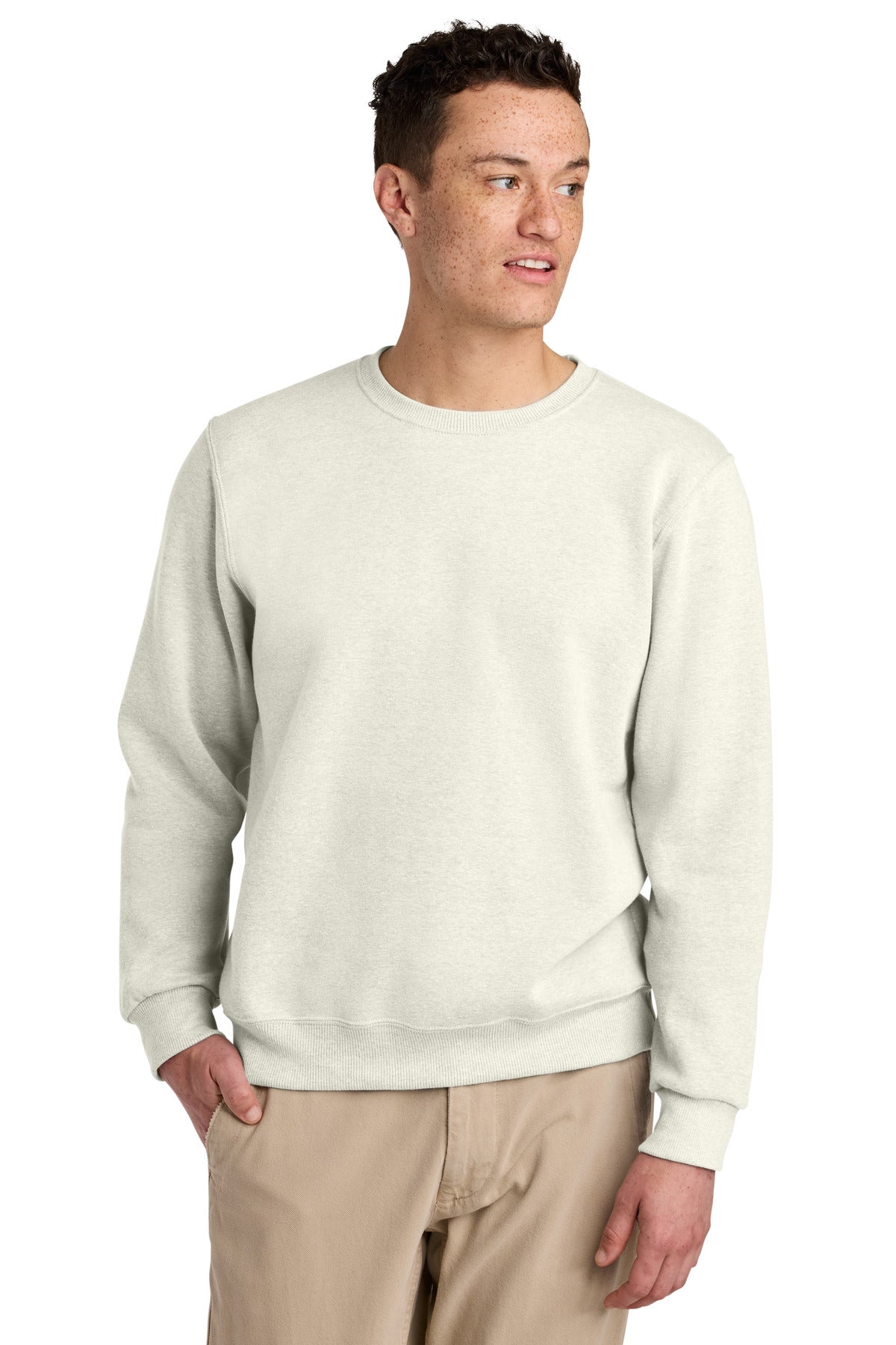 Custom Sweet Cream Heather Eco Premium Blend Crewneck 701M, personalized by SanCanDo Swag in Argyle, TX