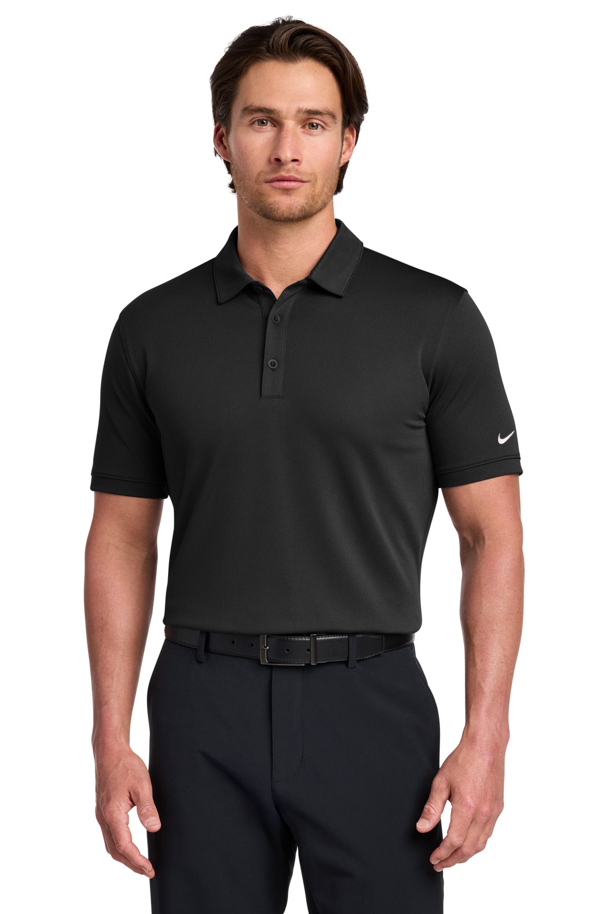 Custom Black Dri-FIT Solid Icon Pique Modern Fit Polo 746099, personalized by SanCanDo Swag in Argyle, TX