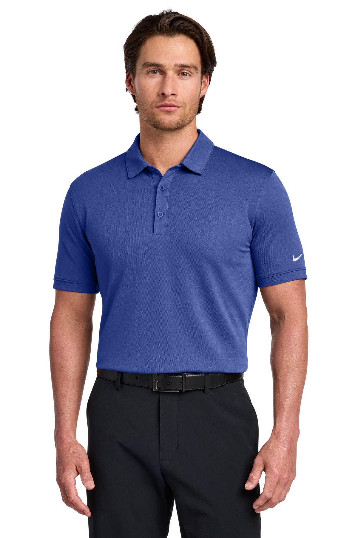 Custom Deep Royal Blue Dri-FIT Solid Icon Pique Modern Fit Polo 746099, personalized by SanCanDo Swag in Argyle, TX