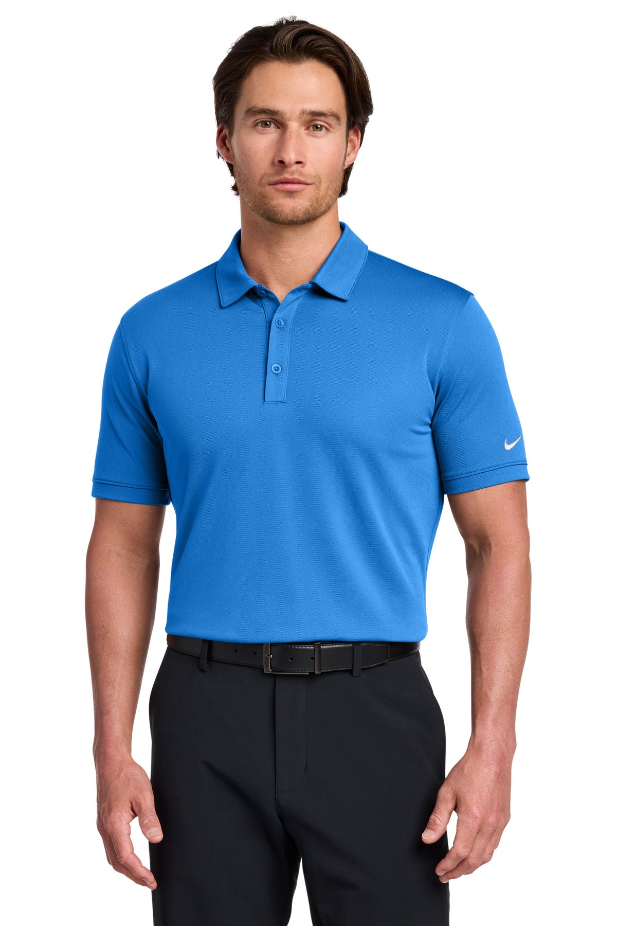 Custom Light Photo Blue Dri-FIT Solid Icon Pique Modern Fit Polo 746099, personalized by SanCanDo Swag in Argyle, TX