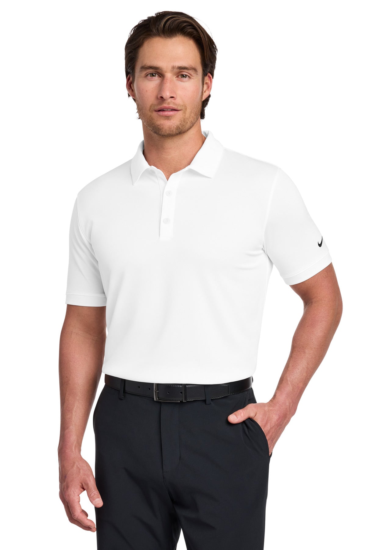 Custom White Dri-FIT Solid Icon Pique Modern Fit Polo 746099, personalized by SanCanDo Swag in Argyle, TX
