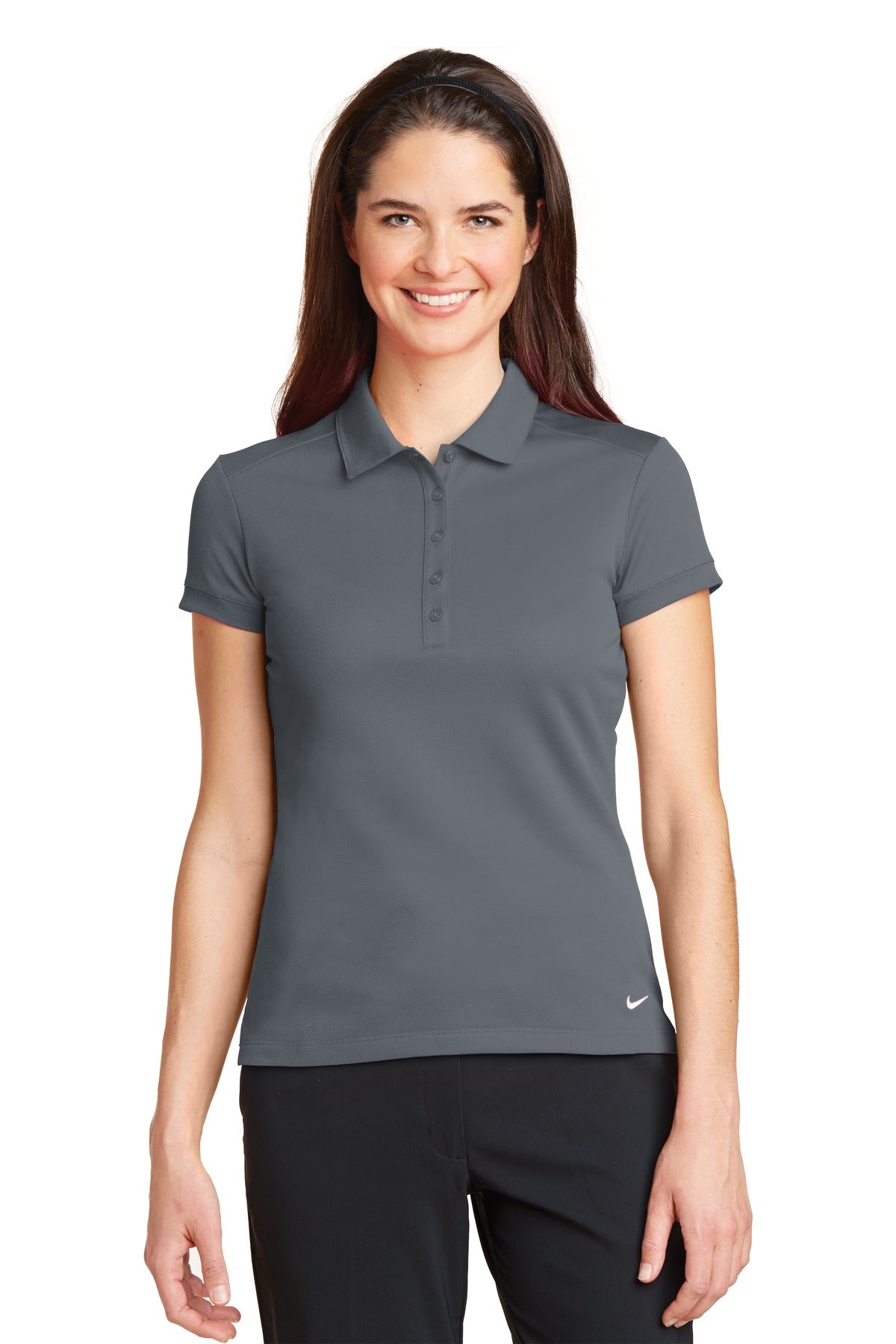 Custom Dark Grey Dri-FIT Solid Icon Pique Modern Fit Polo 746100, personalized by SanCanDo Swag in Argyle, TX