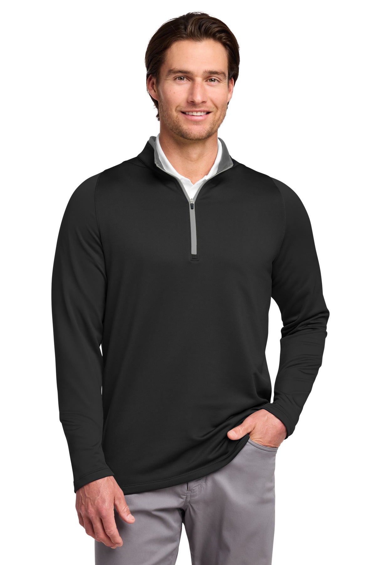 Custom Black/ Dark Grey Dri-FIT Stretch 1/2-Zip Cover-Up 779795, personalized by SanCanDo Swag in Argyle, TX
