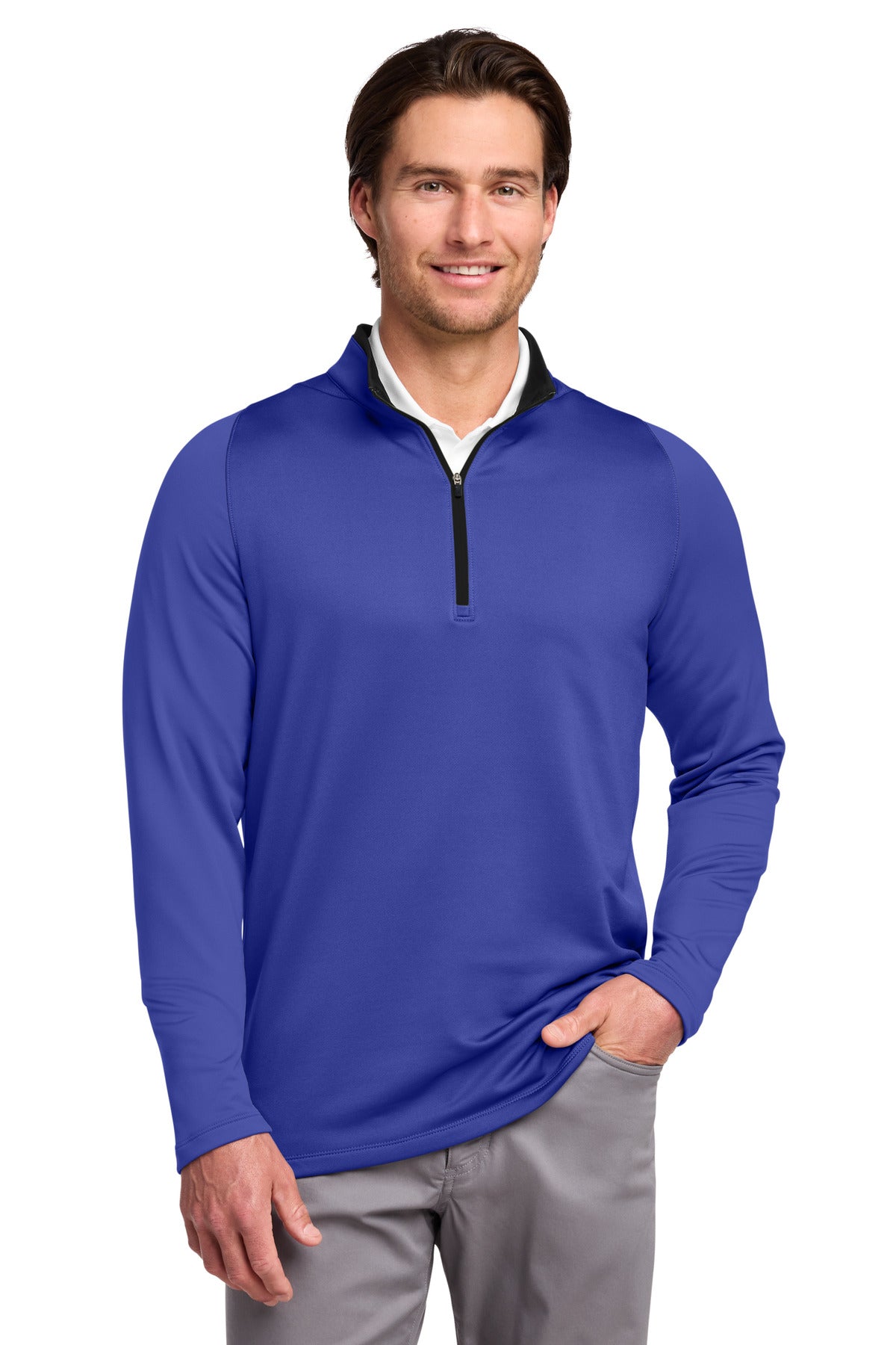 Custom Deep Royal Blue/ Black Dri-FIT Stretch 1/2-Zip Cover-Up 779795, personalized by SanCanDo Swag in Argyle, TX