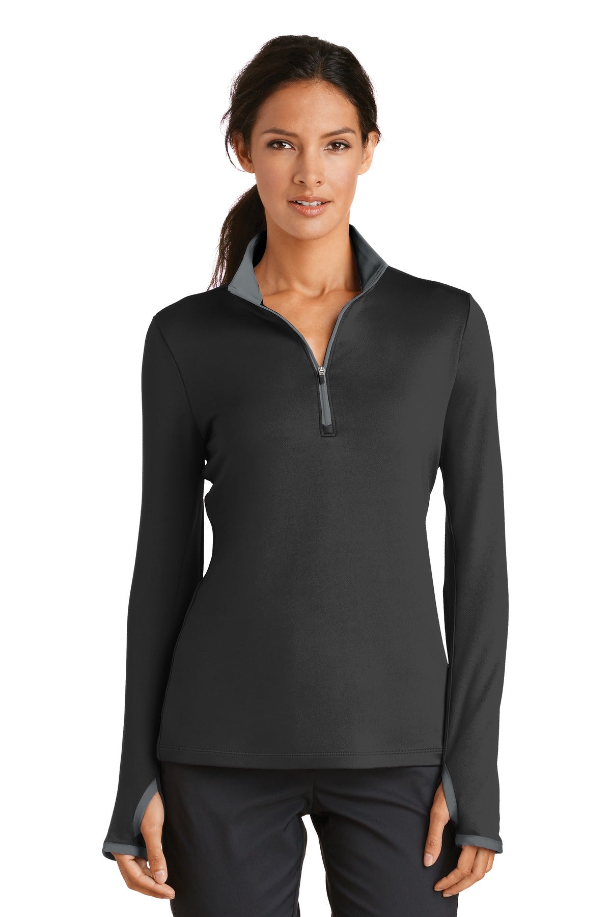 Custom Black/ Dark Grey Women's Dri-FIT Stretch 1/2-Zip Cover-Up 779796, personalized by SanCanDo Swag in Argyle, TX
