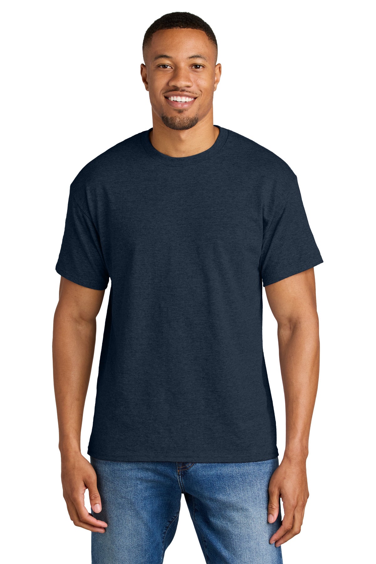 Custom Heather Dark Navy DryBlend 50 Cotton/50 Poly Tee 8000, personalized by SanCanDo Swag in Argyle, TX