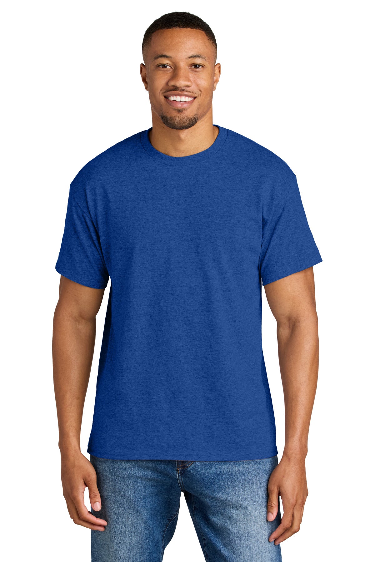 Custom Heather Deep Royal DryBlend 50 Cotton/50 Poly Tee 8000, personalized by SanCanDo Swag in Argyle, TX