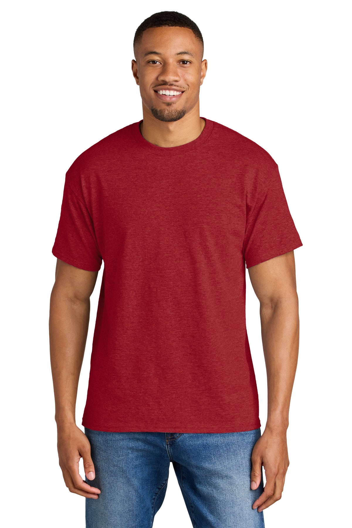 Custom Heather Scarlet Red DryBlend 50 Cotton/50 Poly Tee 8000, personalized by SanCanDo Swag in Argyle, TX