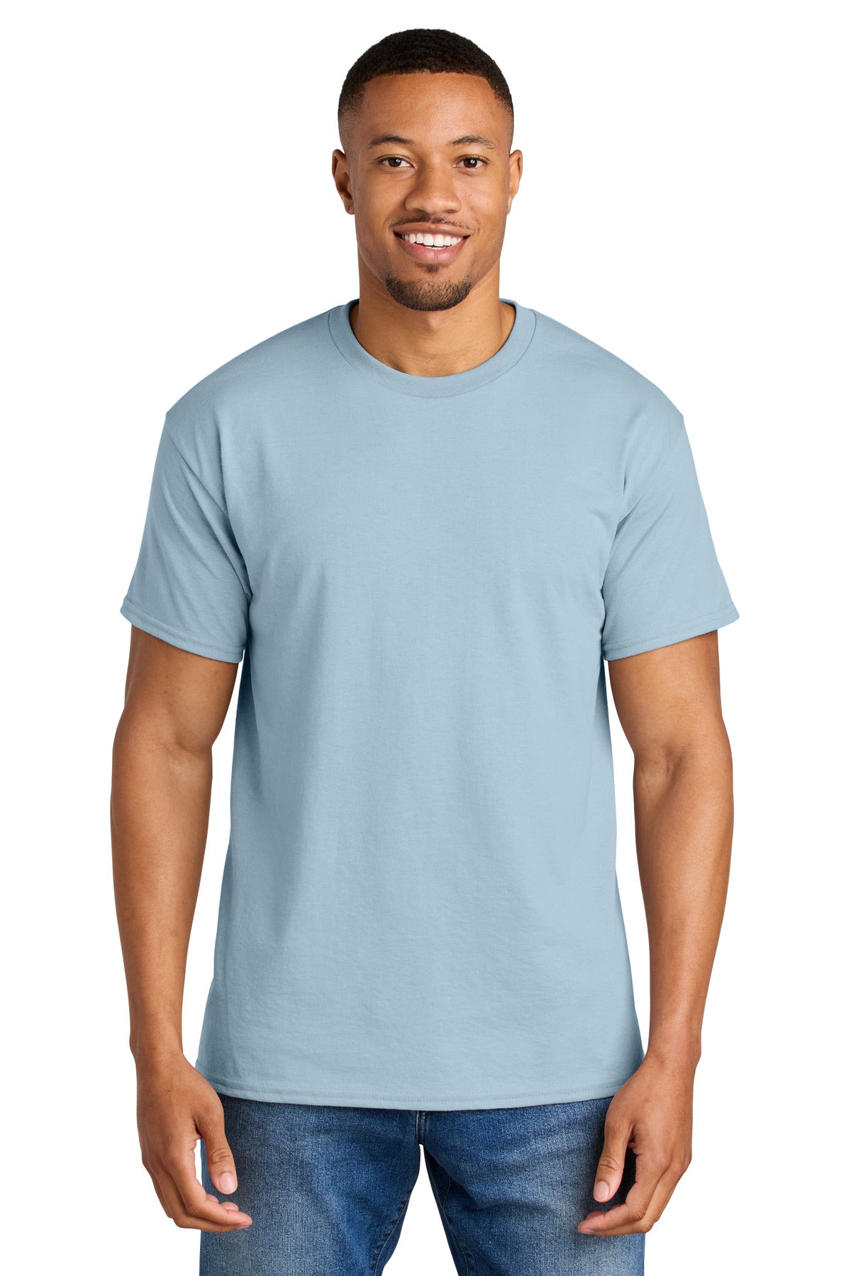Custom Light Blue DryBlend 50 Cotton/50 Poly Tee 8000, personalized by SanCanDo Swag in Argyle, TX