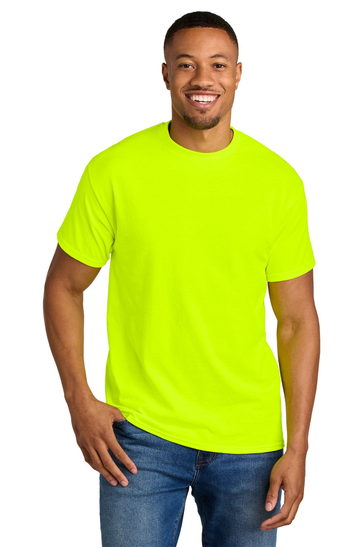 Custom Safety Green DryBlend 50 Cotton/50 Poly Tee 8000, personalized by SanCanDo Swag in Argyle, TX