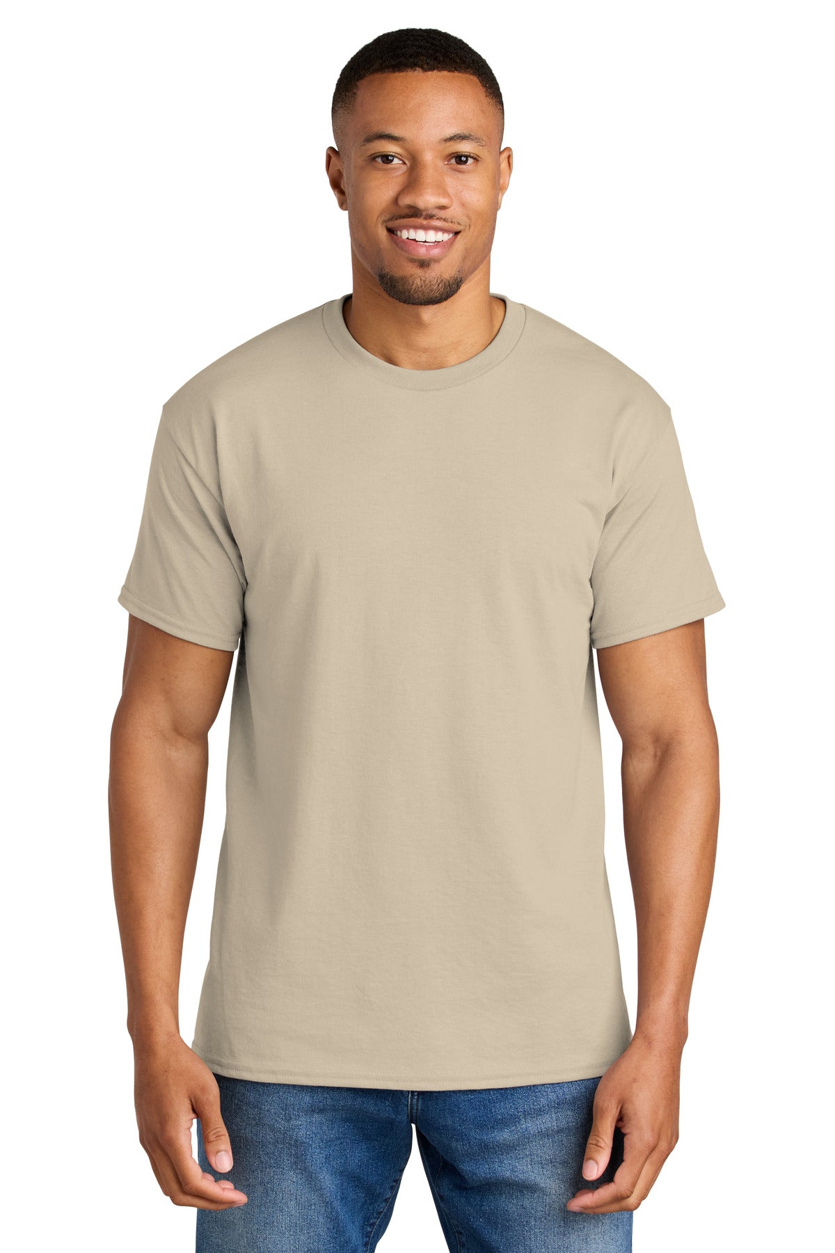 Custom Sand DryBlend 50 Cotton/50 Poly Tee 8000, personalized by SanCanDo Swag in Argyle, TX