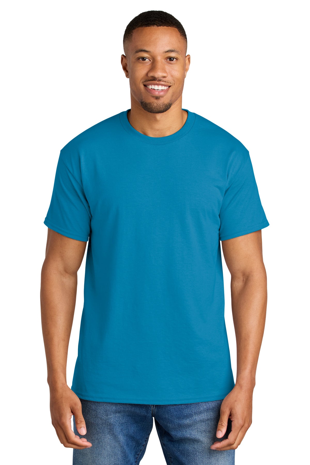 Custom Sapphire DryBlend 50 Cotton/50 Poly Tee 8000, personalized by SanCanDo Swag in Argyle, TX