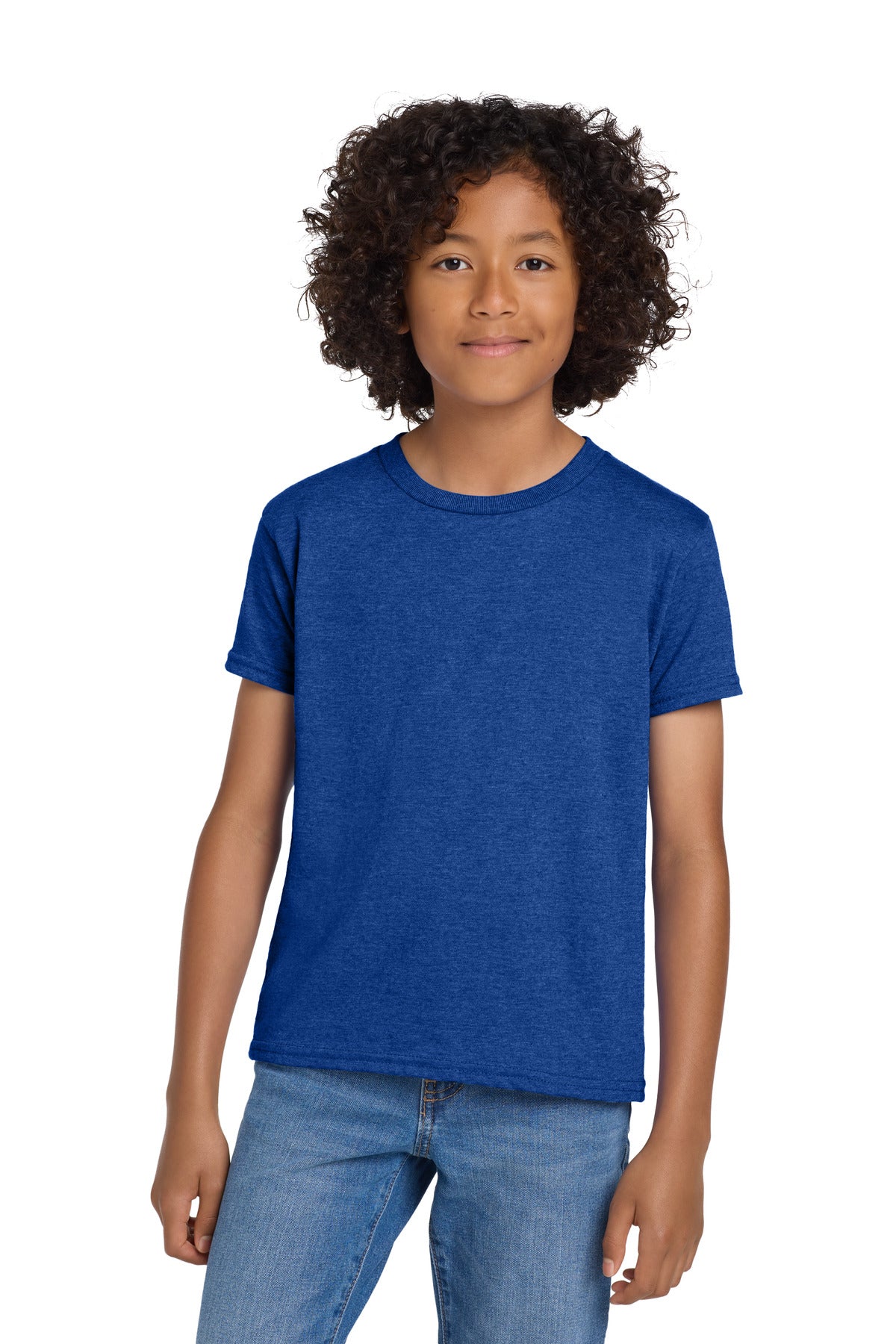 Custom Heather Deep Royal Youth DryBlend 50 Cotton/50 Poly Tee 8000B, personalized by SanCanDo Swag in Argyle, TX