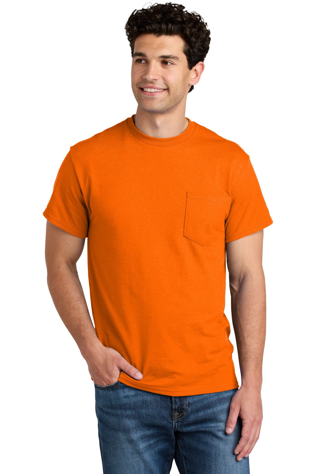 Custom S. Orange DryBlend 50 Cotton/50 Poly Pocket Tee 8300, personalized by SanCanDo Swag in Argyle, TX