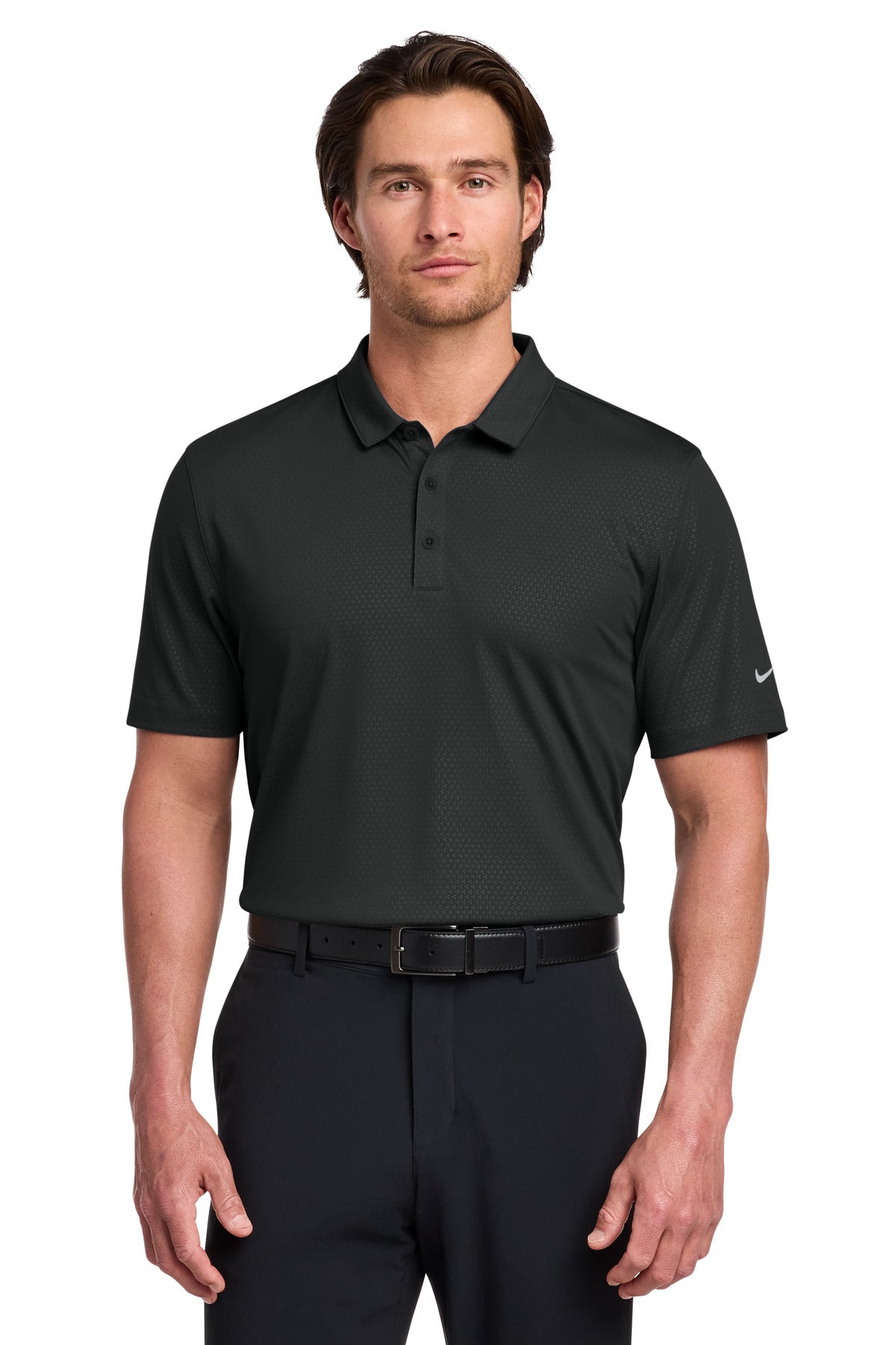 Custom Black Dri-FIT Embossed Tri-Blade Polo 838964, personalized by SanCanDo Swag in Argyle, TX
