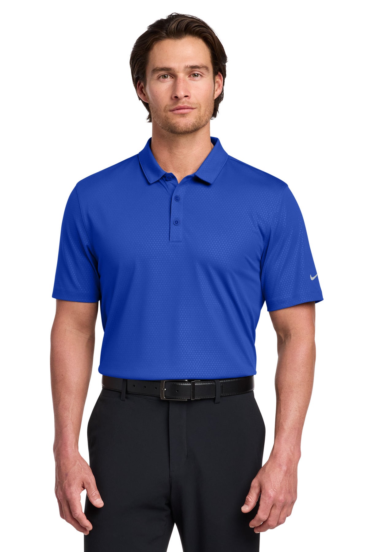 Custom Old Royal Dri-FIT Embossed Tri-Blade Polo 838964, personalized by SanCanDo Swag in Argyle, TX