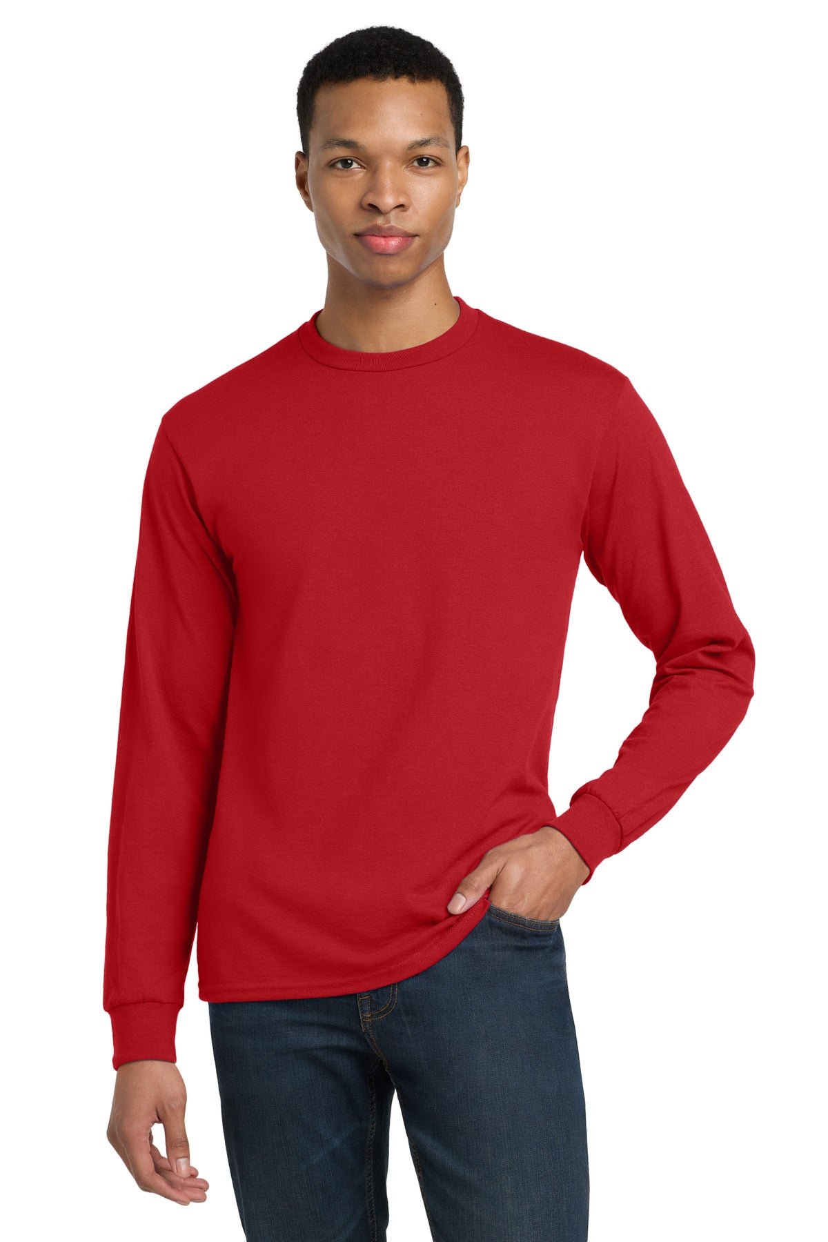 Custom Red DryBlend 50 Cotton/50 Poly Long Sleeve Tee 8400, personalized by SanCanDo Swag in Argyle, TX