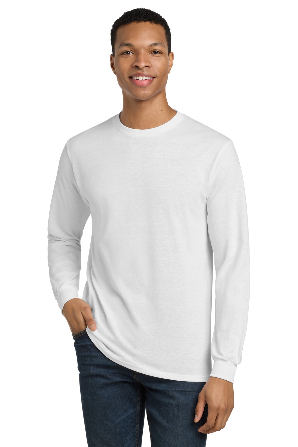 Custom White DryBlend 50 Cotton/50 Poly Long Sleeve Tee 8400, personalized by SanCanDo Swag in Argyle, TX