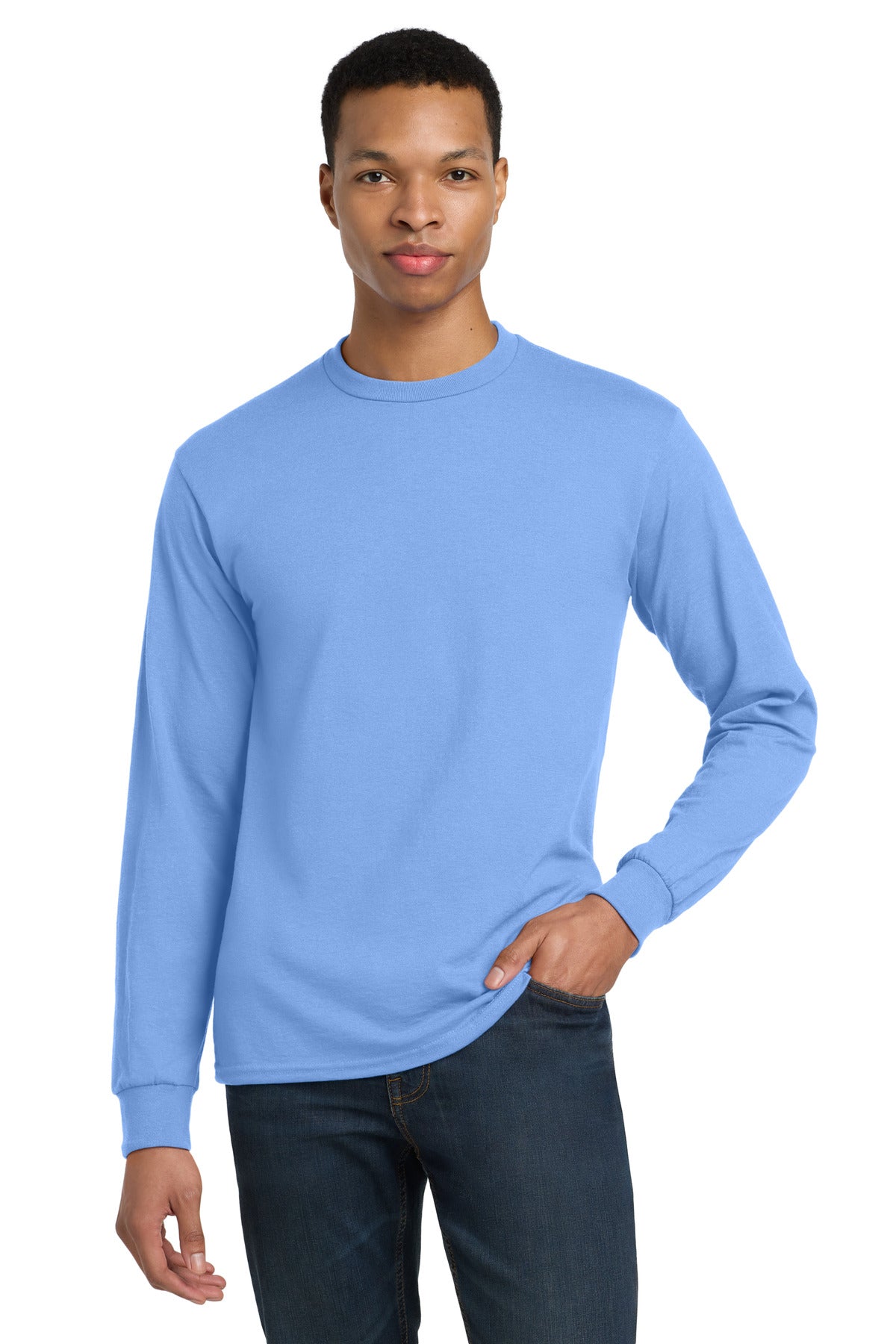 Custom Carolina Blue DryBlend 50 Cotton/50 Poly Long Sleeve Tee 8400, personalized by SanCanDo Swag in Argyle, TX