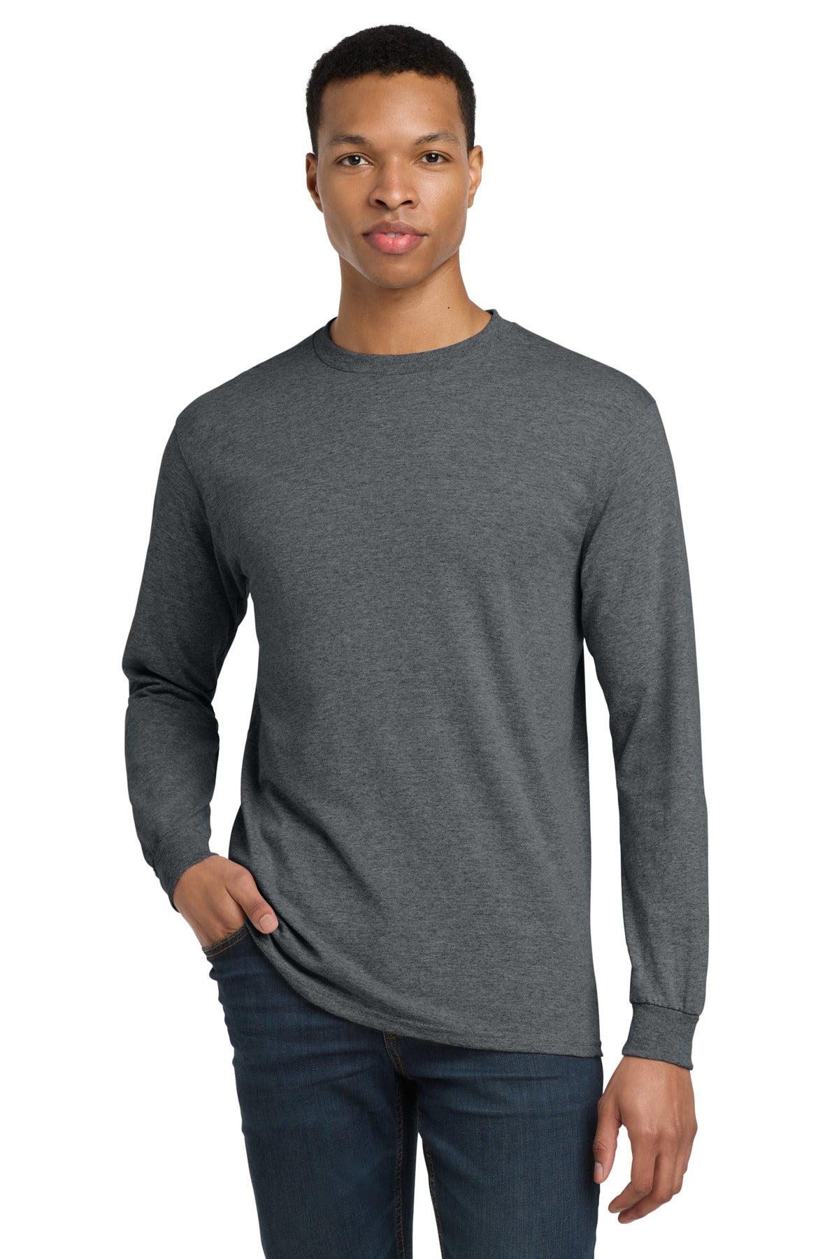 Custom Dark Heather DryBlend 50 Cotton/50 Poly Long Sleeve Tee 8400, personalized by SanCanDo Swag in Argyle, TX