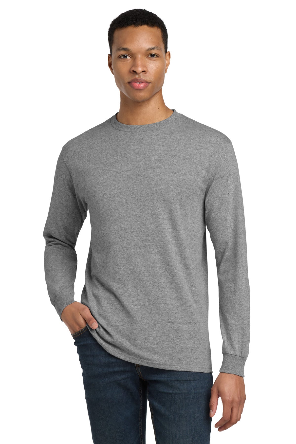 Custom Graphite Heather DryBlend 50 Cotton/50 Poly Long Sleeve Tee 8400, personalized by SanCanDo Swag in Argyle, TX