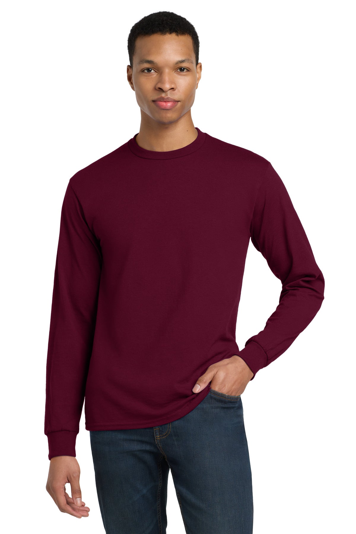 Custom Maroon DryBlend 50 Cotton/50 Poly Long Sleeve Tee 8400, personalized by SanCanDo Swag in Argyle, TX