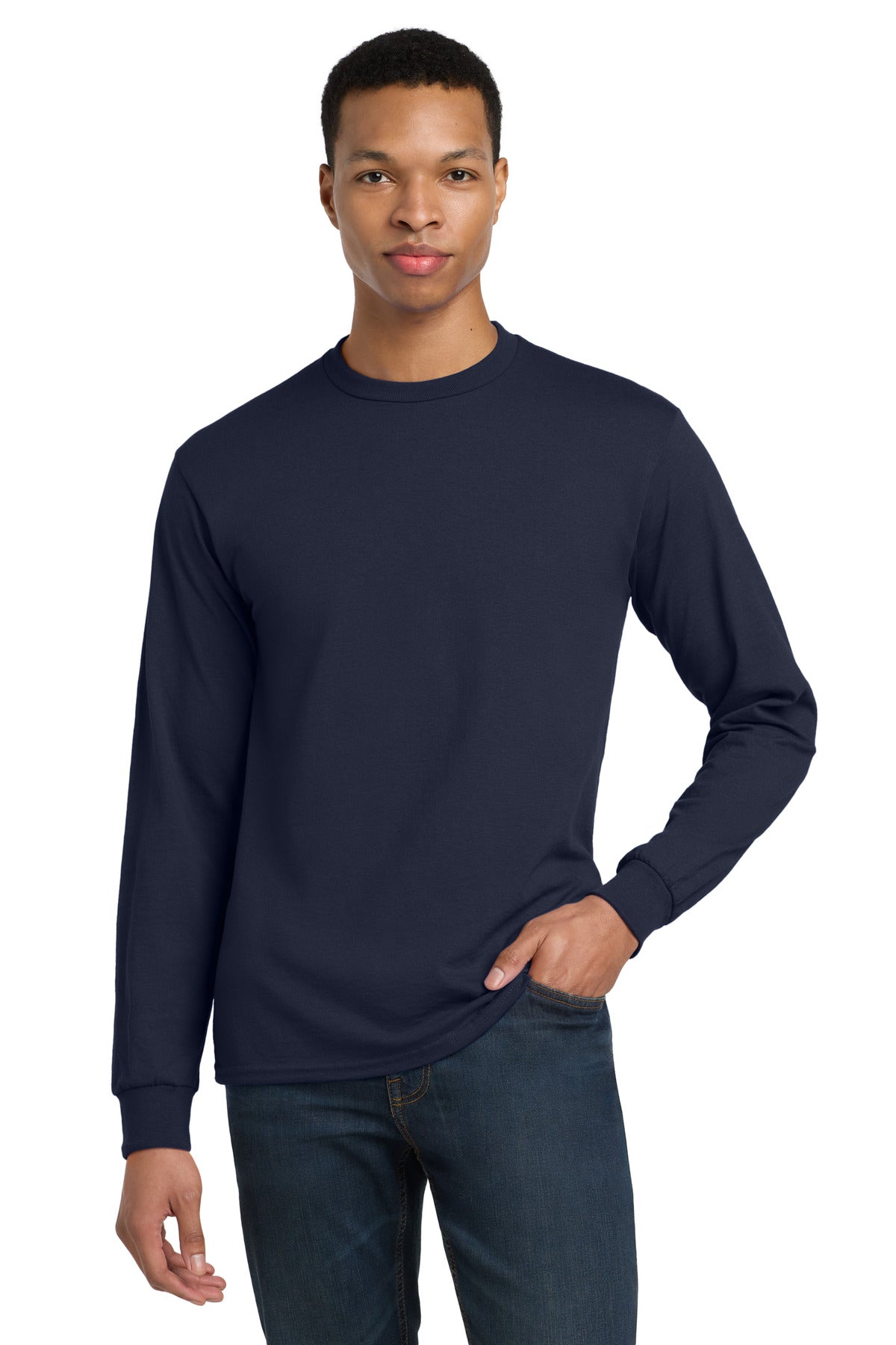 Custom Navy DryBlend 50 Cotton/50 Poly Long Sleeve Tee 8400, personalized by SanCanDo Swag in Argyle, TX