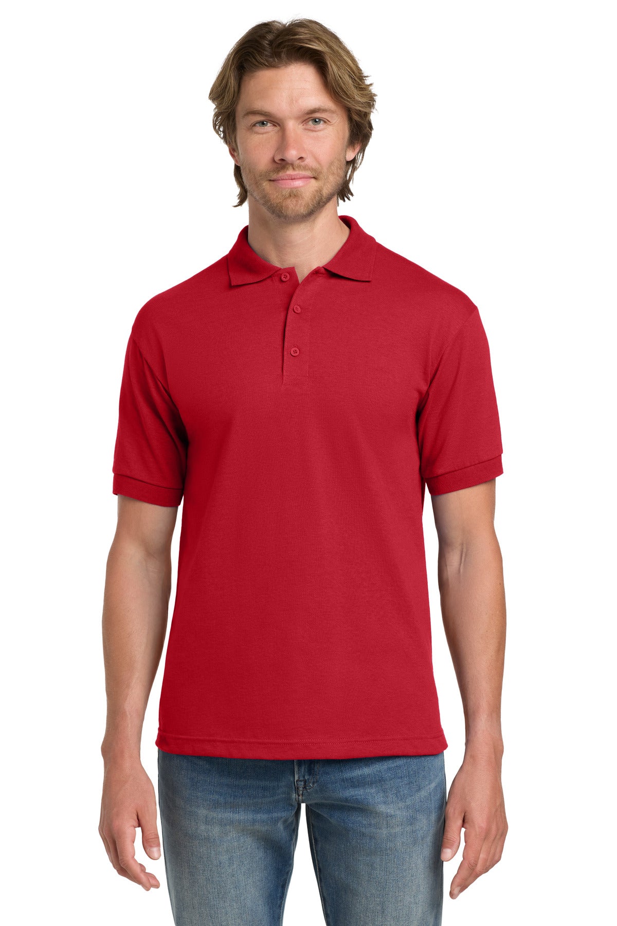 Custom Red DryBlend 6-Ounce Jersey Knit Sport Shirt 8800, personalized by SanCanDo Swag in Argyle, TX
