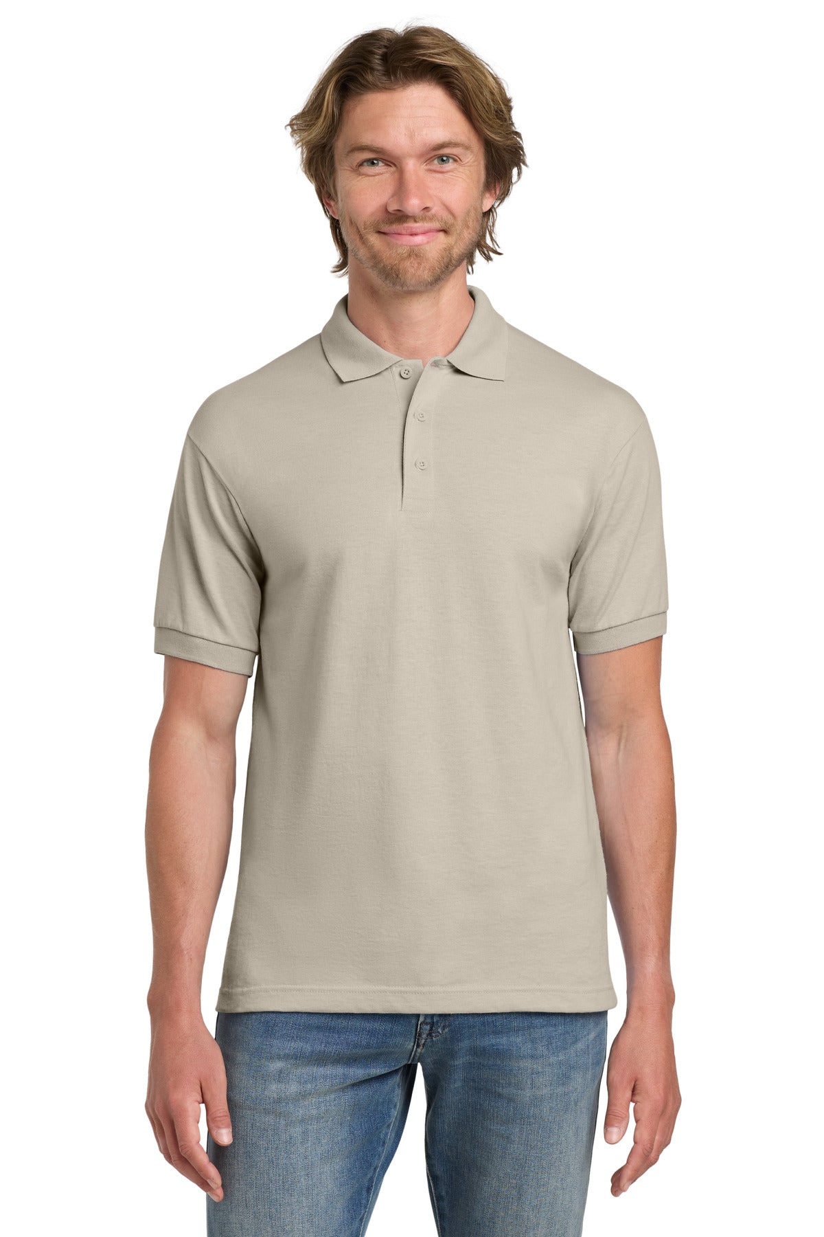 Custom Sand DryBlend 6-Ounce Jersey Knit Sport Shirt 8800, personalized by SanCanDo Swag in Argyle, TX