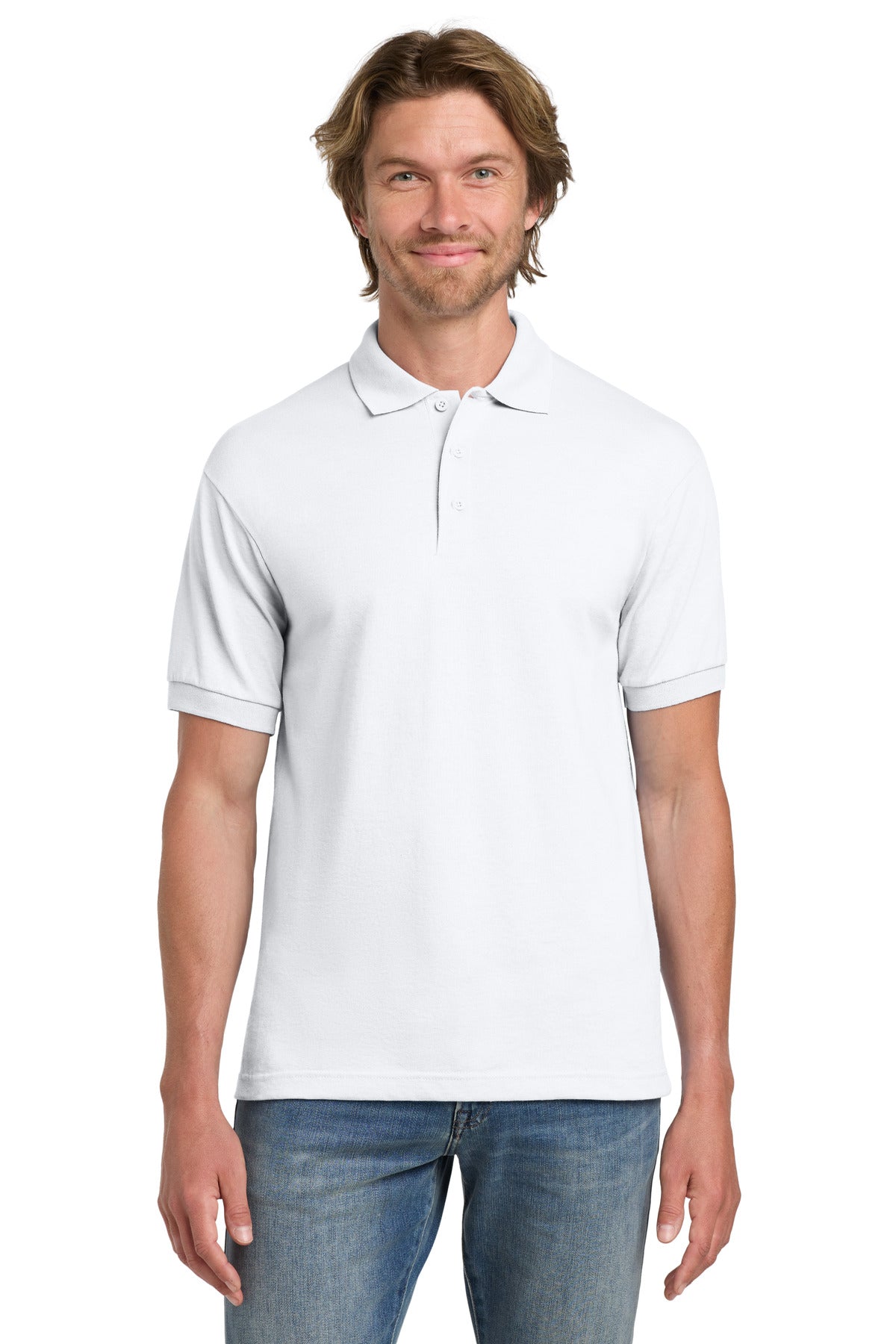 Custom White DryBlend 6-Ounce Jersey Knit Sport Shirt 8800, personalized by SanCanDo Swag in Argyle, TX